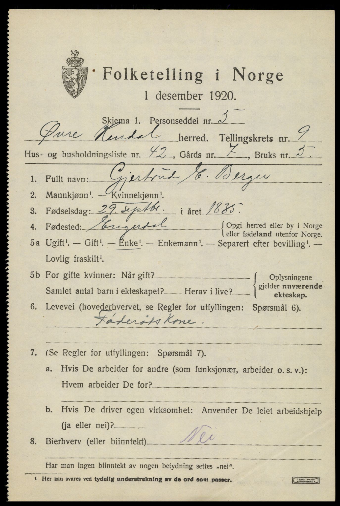 SAH, 1920 census for Øvre Rendal, 1920, p. 3787