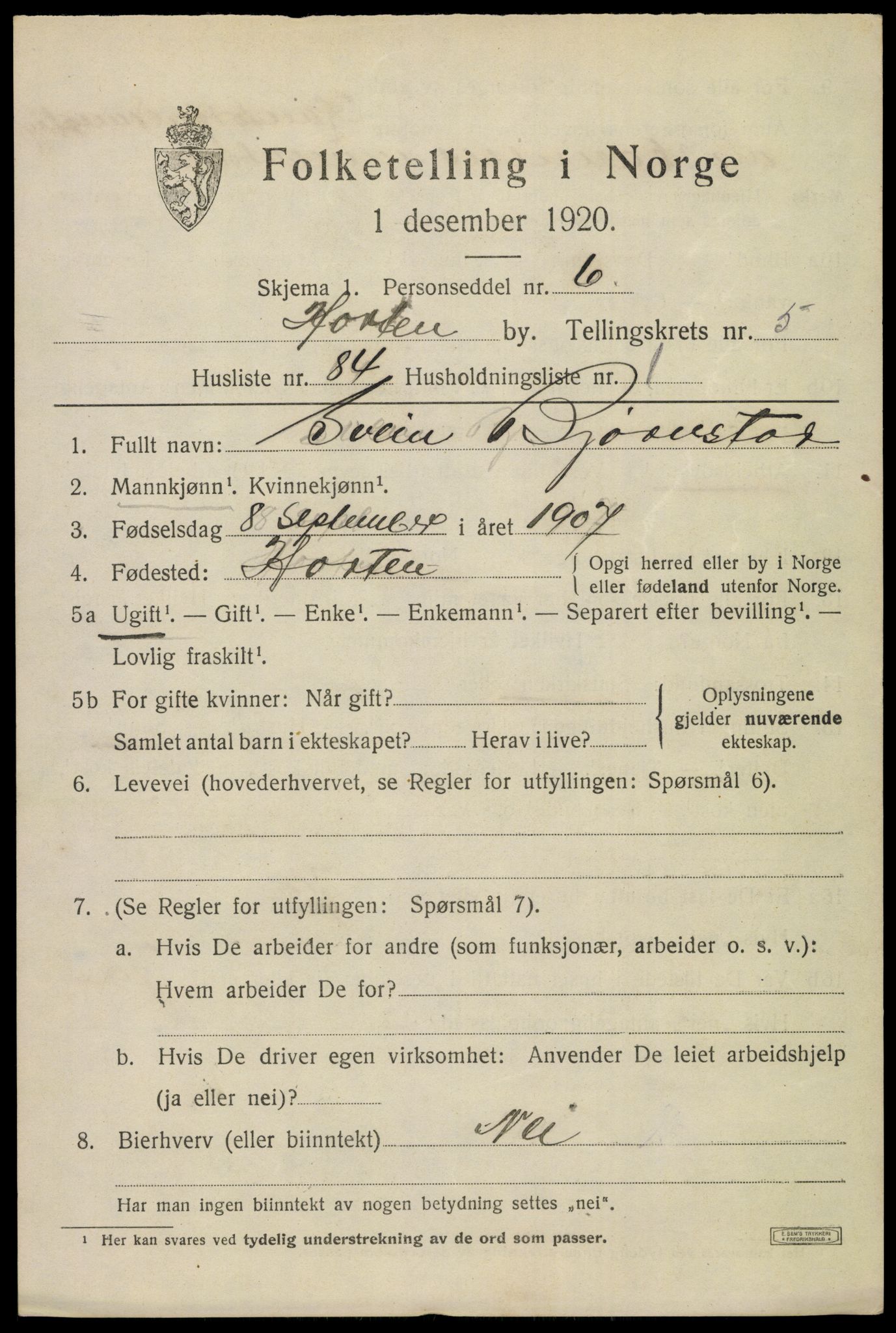 SAKO, 1920 census for Horten, 1920, p. 20731