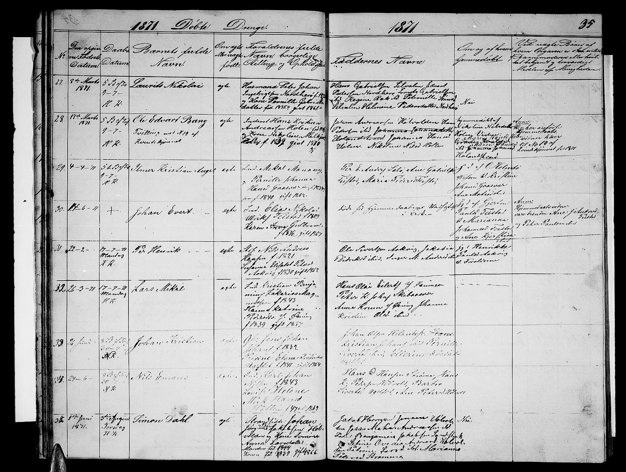 Ministerialprotokoller, klokkerbøker og fødselsregistre - Nordland, AV/SAT-A-1459/834/L0512: Parish register (copy) no. 834C03, 1862-1877, p. 35