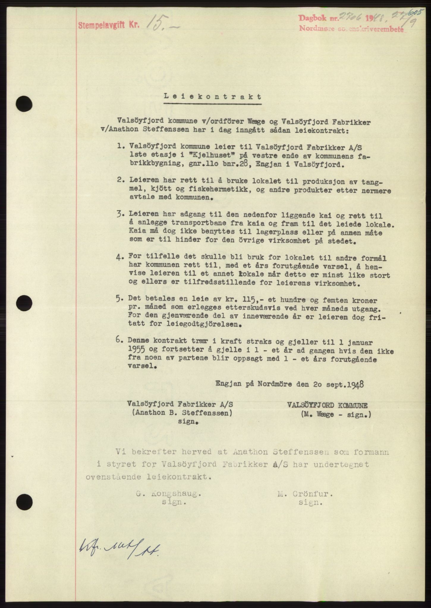 Nordmøre sorenskriveri, AV/SAT-A-4132/1/2/2Ca: Mortgage book no. B99, 1948-1948, Diary no: : 2706/1948