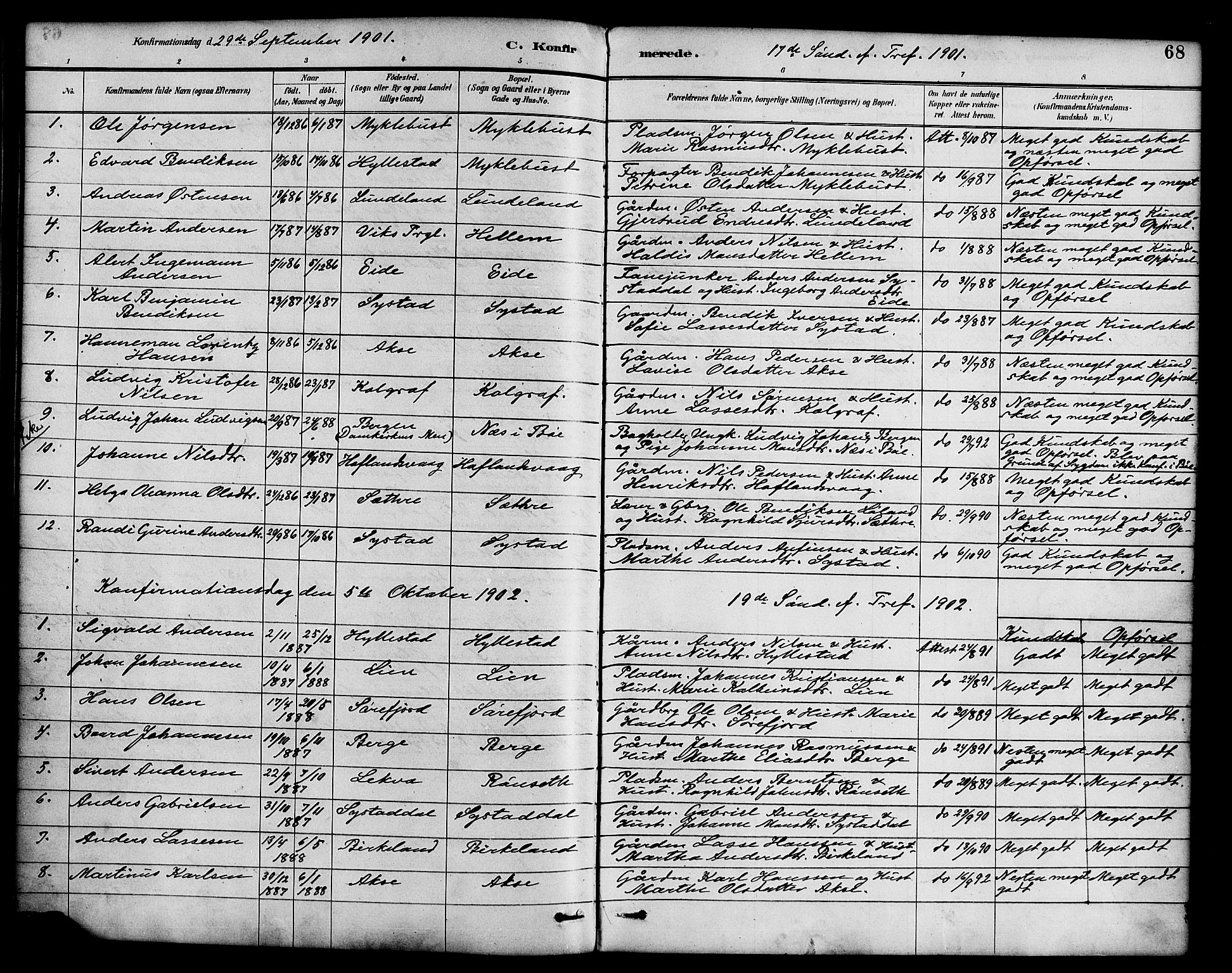 Hyllestad sokneprestembete, SAB/A-80401: Parish register (official) no. B 1, 1886-1904, p. 68