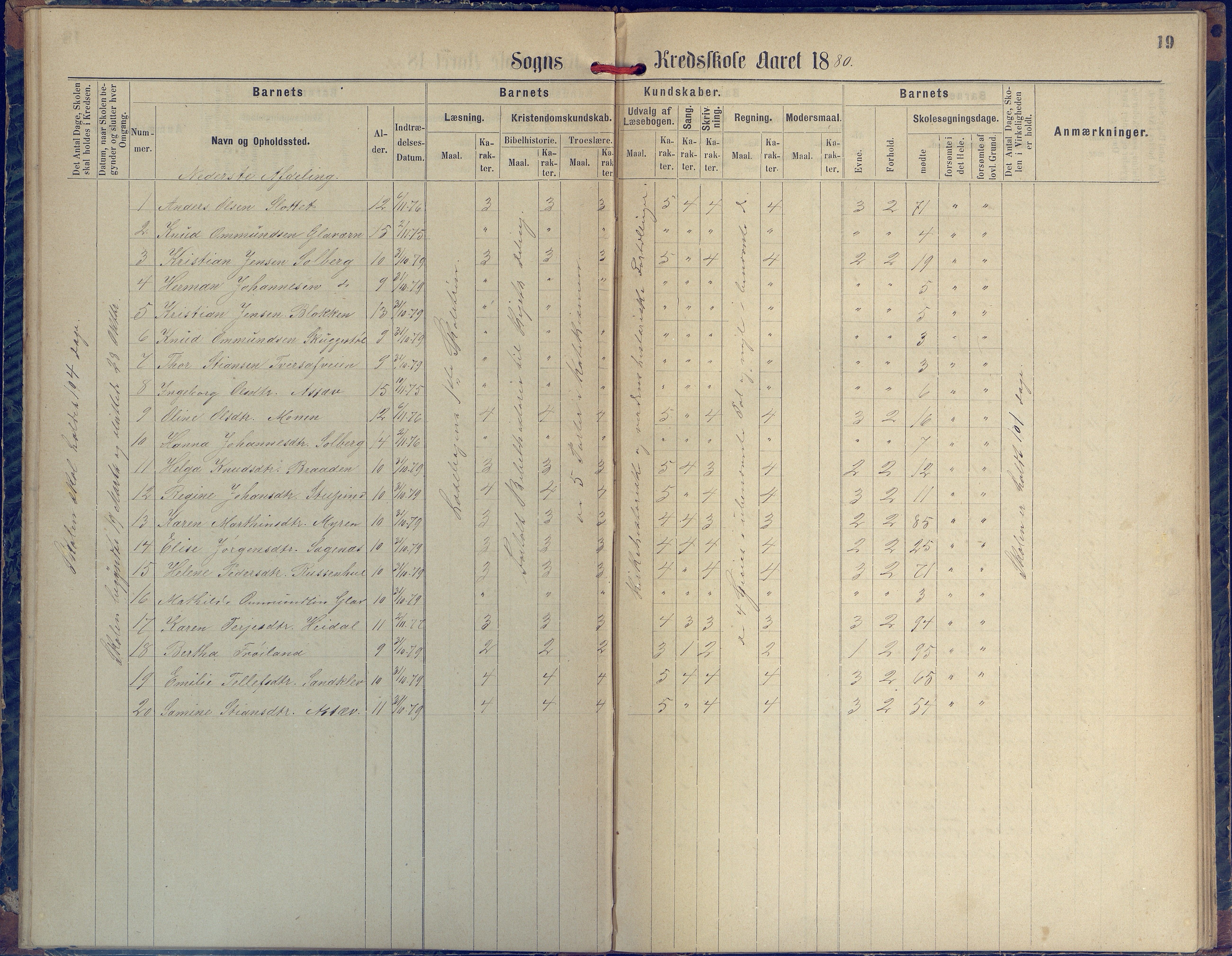 Øyestad kommune frem til 1979, AAKS/KA0920-PK/06/06H/L0002: Protokoll for den lovbefalte skole, 1872-1917, p. 19