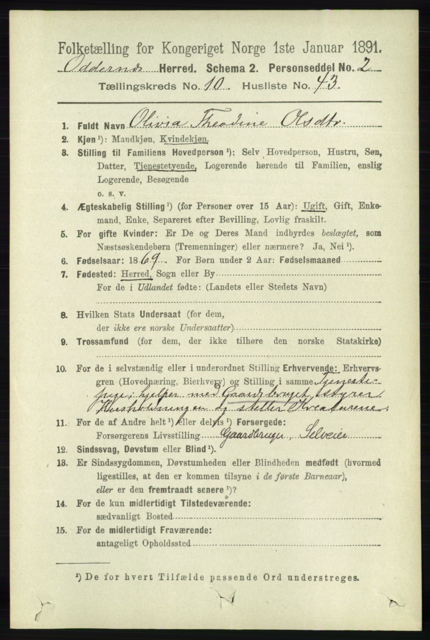 RA, 1891 census for 1012 Oddernes, 1891, p. 4097