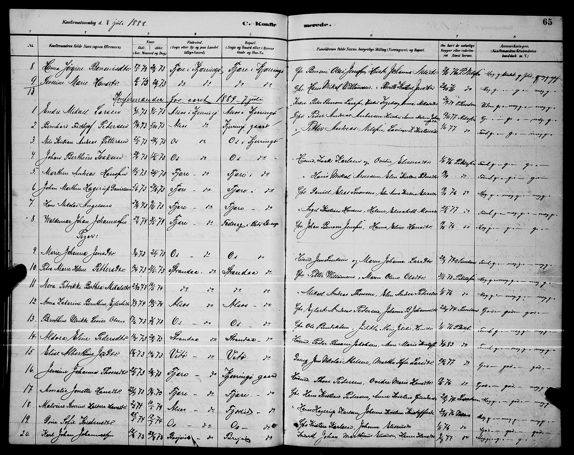 Ministerialprotokoller, klokkerbøker og fødselsregistre - Nordland, SAT/A-1459/803/L0076: Parish register (copy) no. 803C03, 1882-1897, p. 65