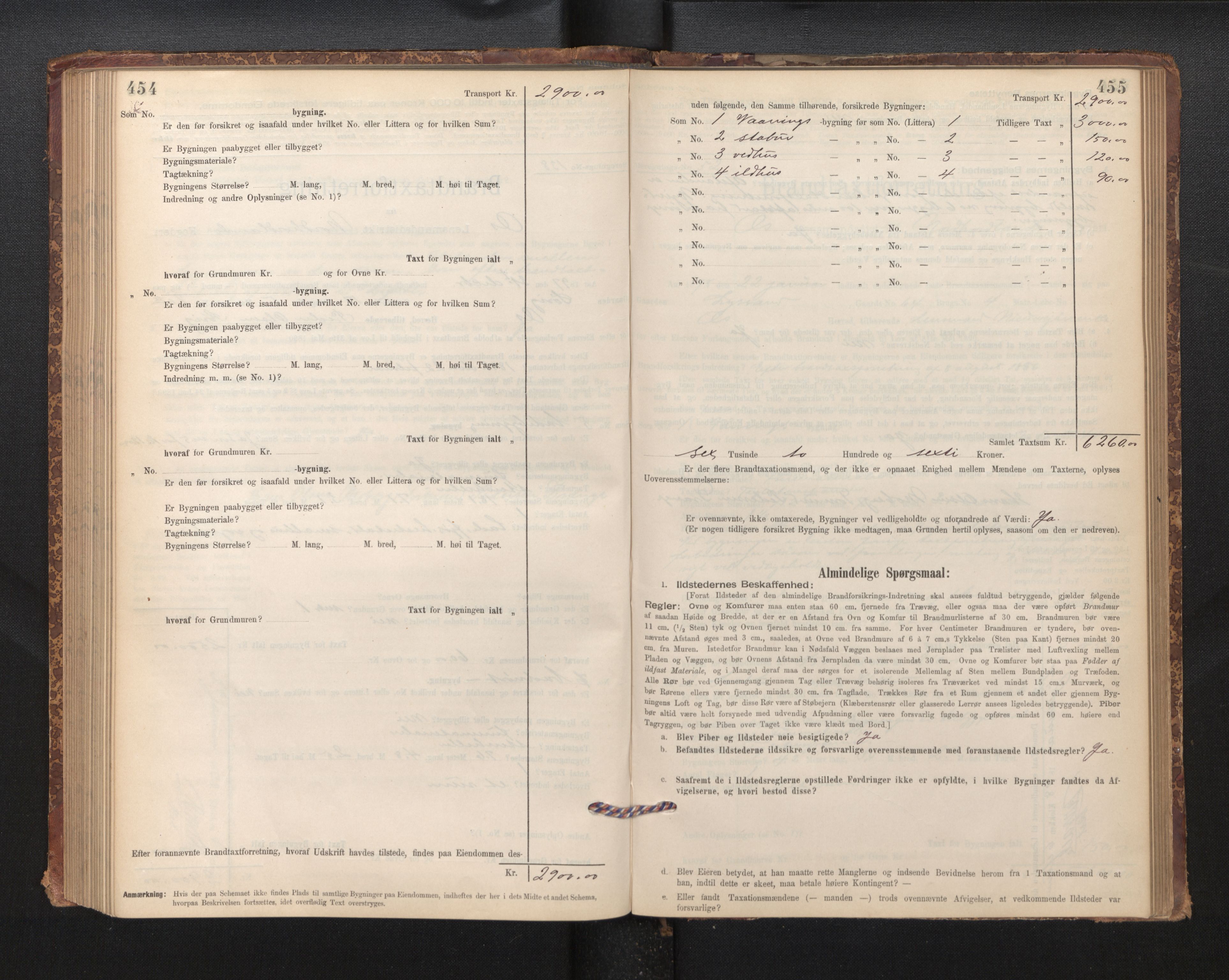 Lensmannen i Os, AV/SAB-A-34101/0012/L0008: Branntakstprotokoll, skjematakst, 1894-1915, p. 454-455