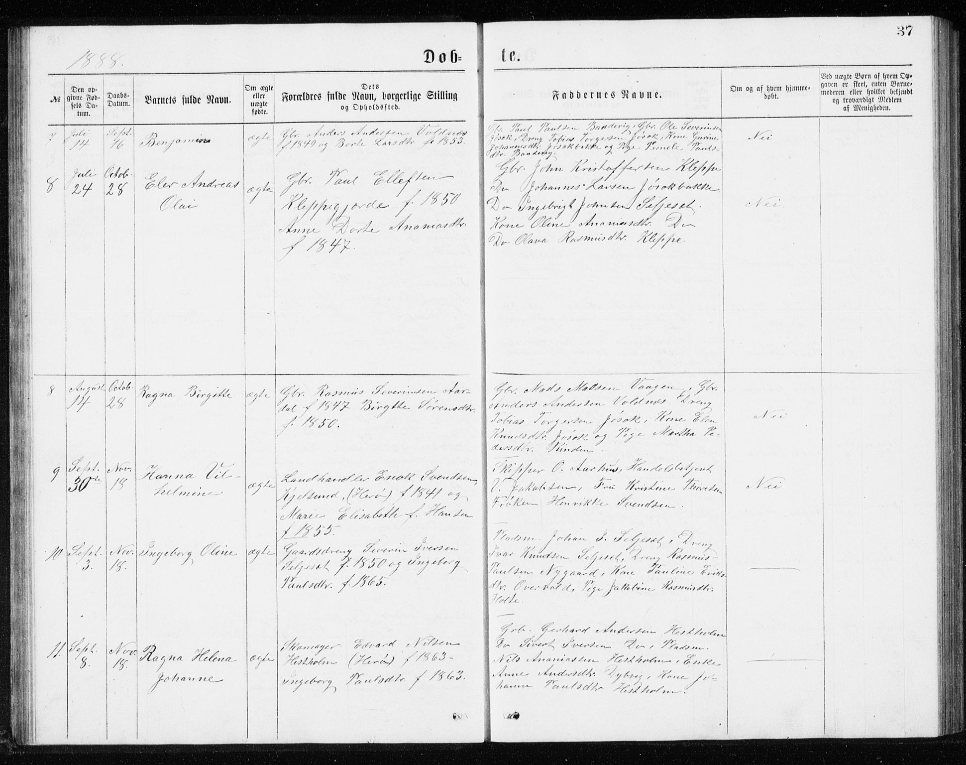 Ministerialprotokoller, klokkerbøker og fødselsregistre - Møre og Romsdal, AV/SAT-A-1454/508/L0097: Parish register (copy) no. 508C01, 1873-1897, p. 37