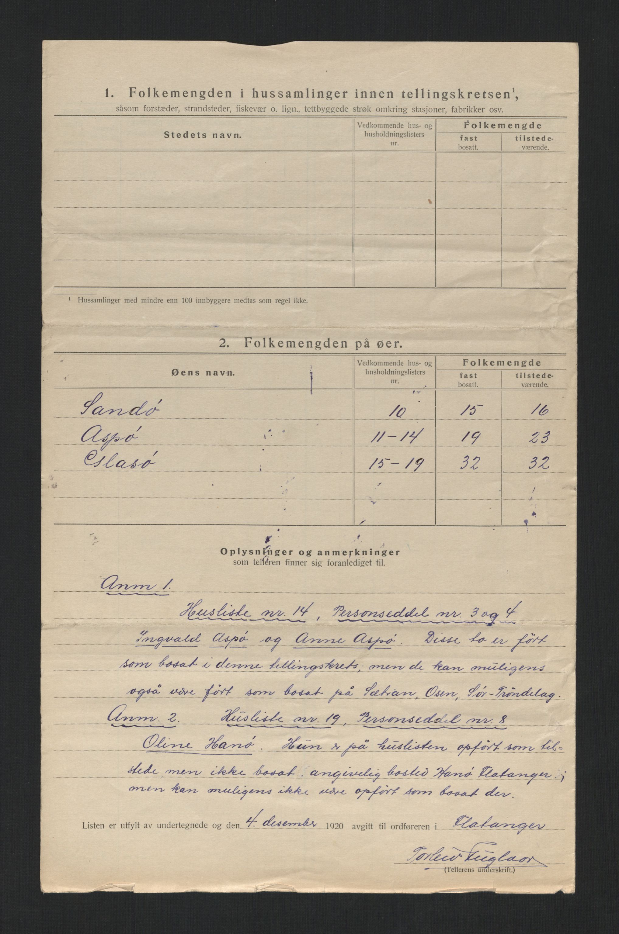 SAT, 1920 census for Flatanger, 1920, p. 34