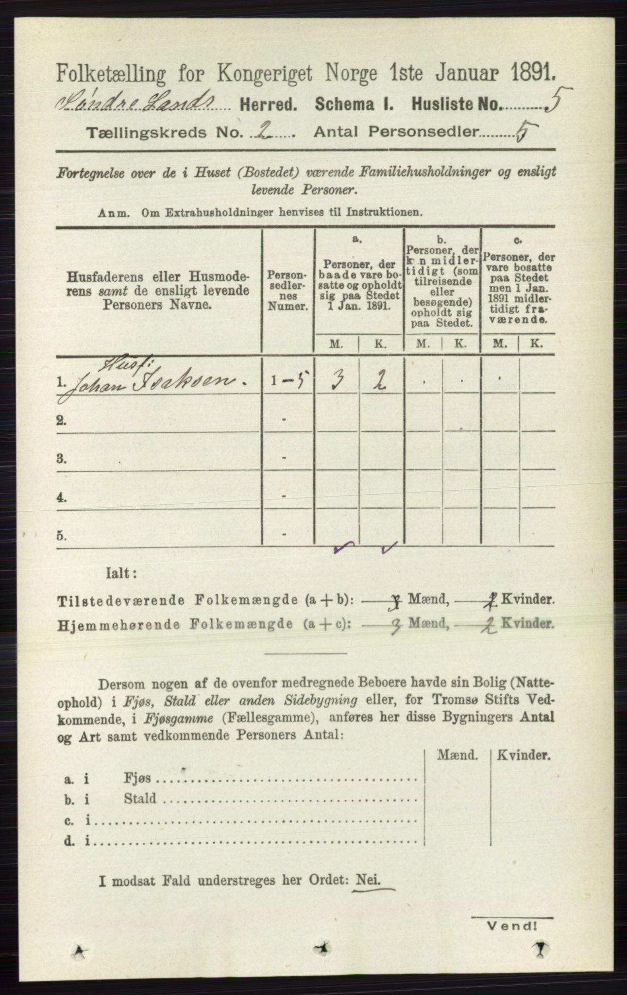RA, 1891 census for 0536 Søndre Land, 1891, p. 837