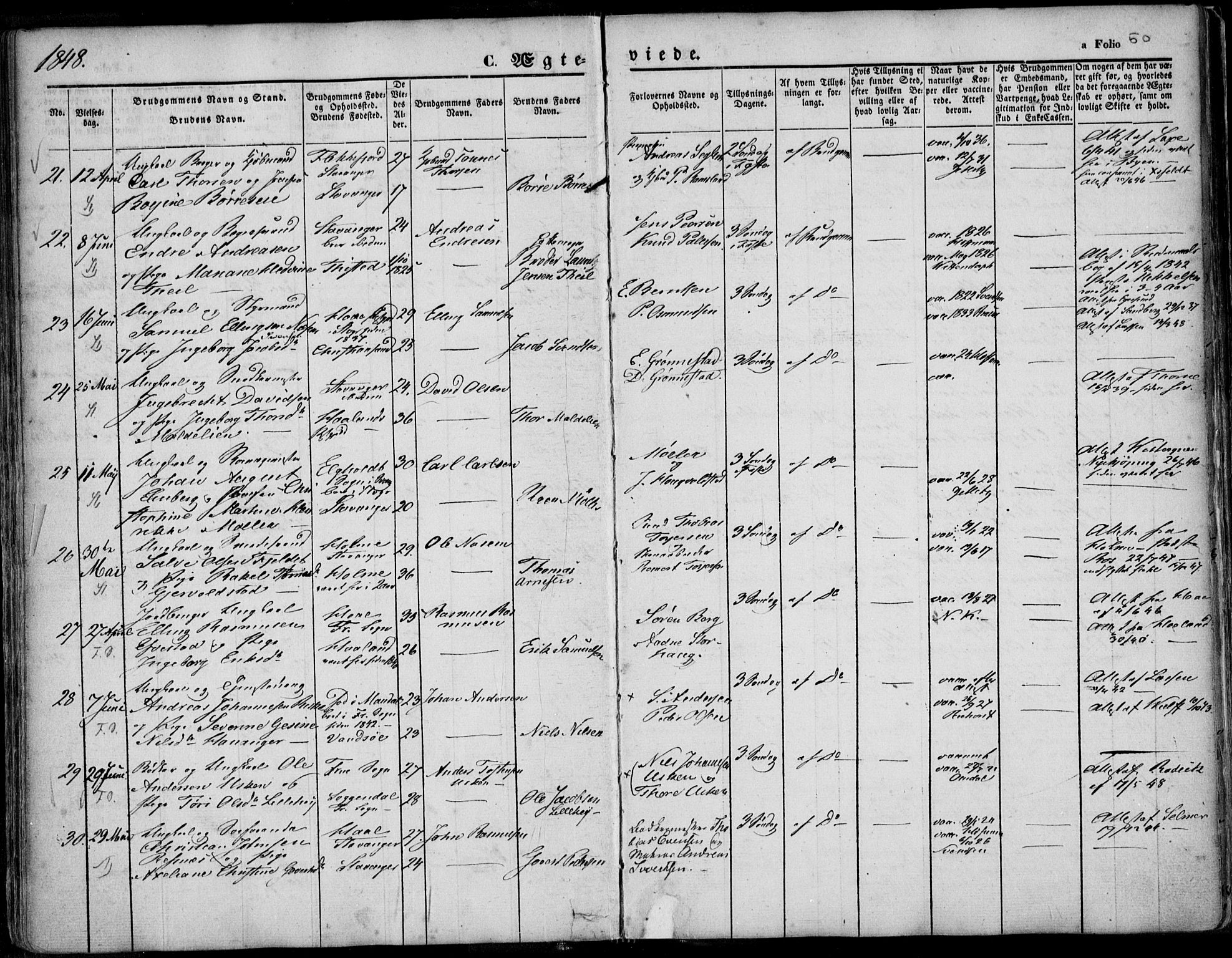 Domkirken sokneprestkontor, AV/SAST-A-101812/001/30/30BA/L0015: Parish register (official) no. A 14, 1842-1857, p. 50