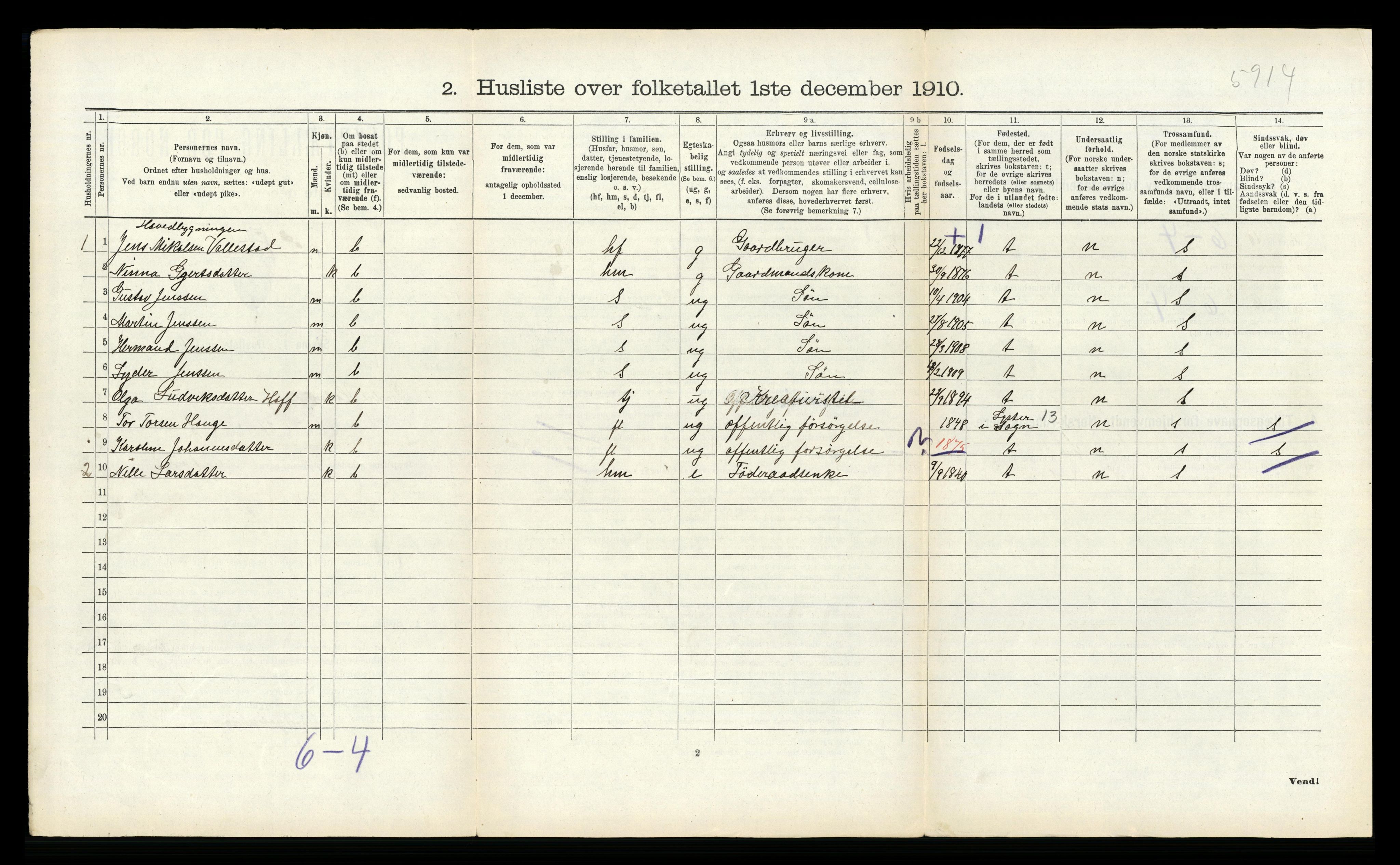 RA, 1910 census for Indre Holmedal, 1910, p. 279