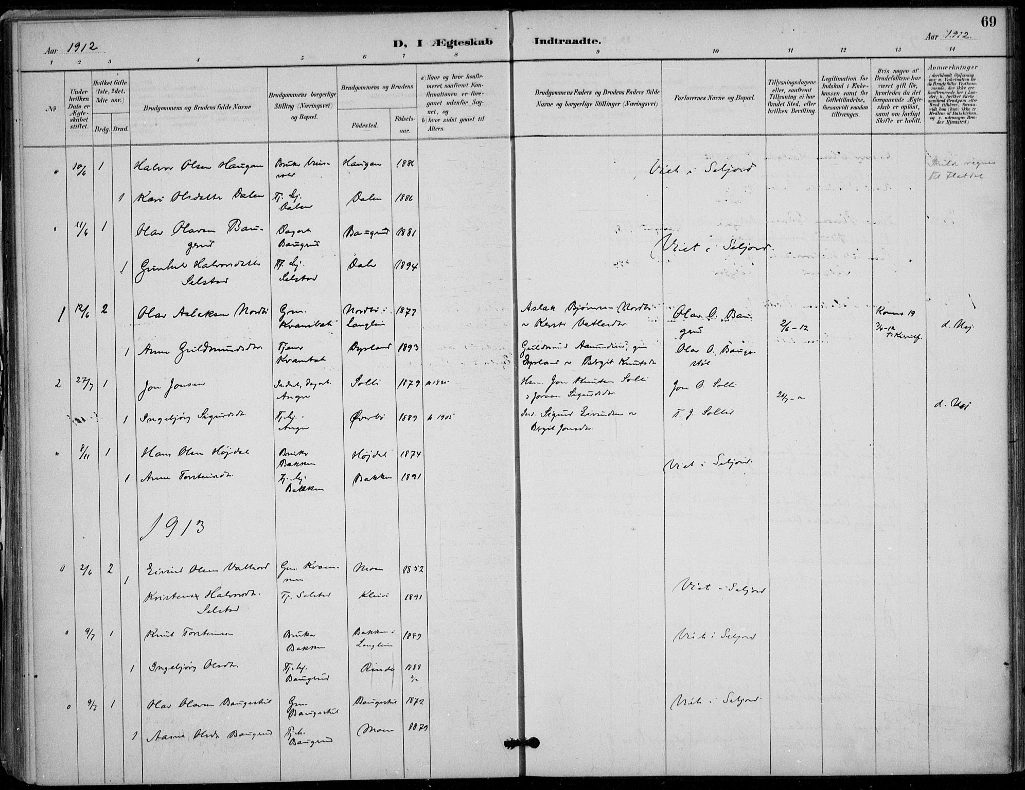 Seljord kirkebøker, SAKO/A-20/F/Fc/L0002: Parish register (official) no. III 2, 1887-1920, p. 69