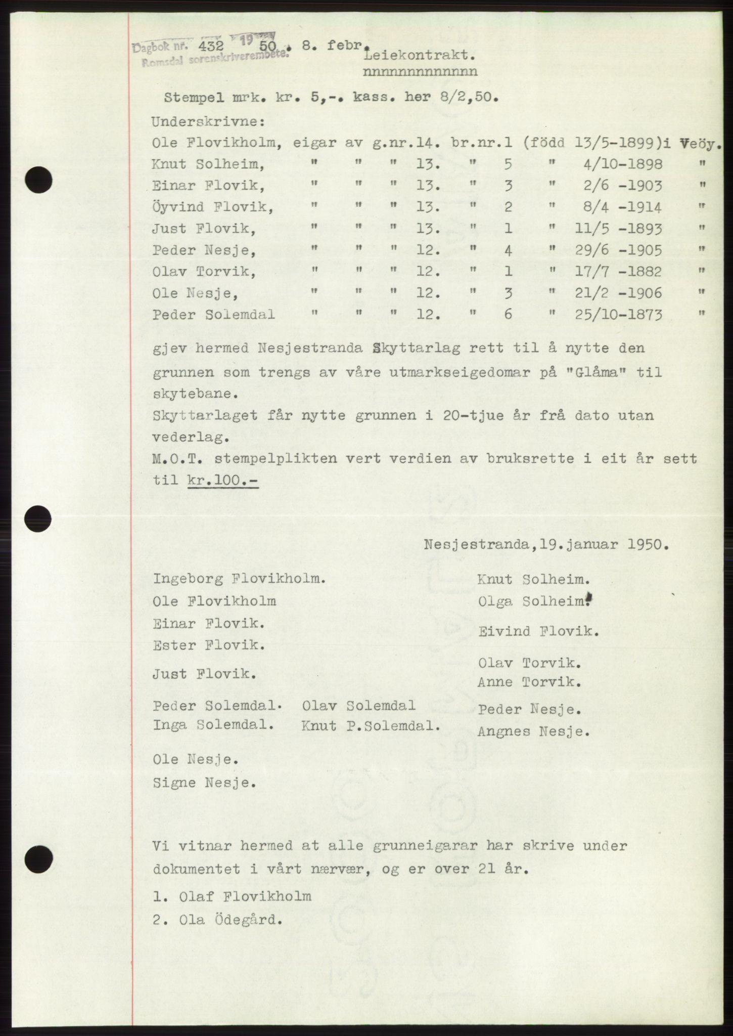 Romsdal sorenskriveri, AV/SAT-A-4149/1/2/2C: Mortgage book no. B5, 1949-1950, Diary no: : 432/1950