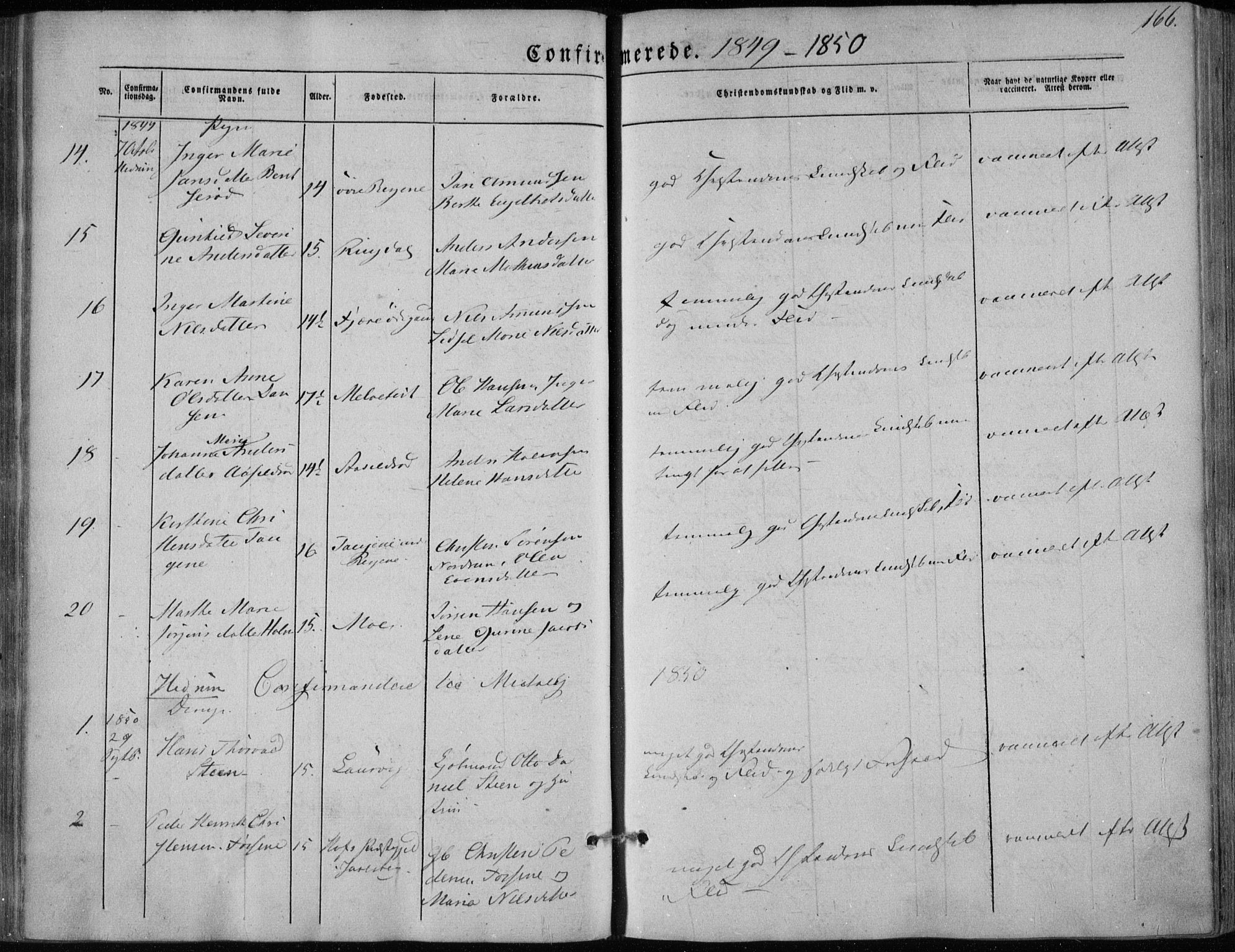 Hedrum kirkebøker, AV/SAKO-A-344/F/Fa/L0006: Parish register (official) no. I 6, 1849-1857, p. 166