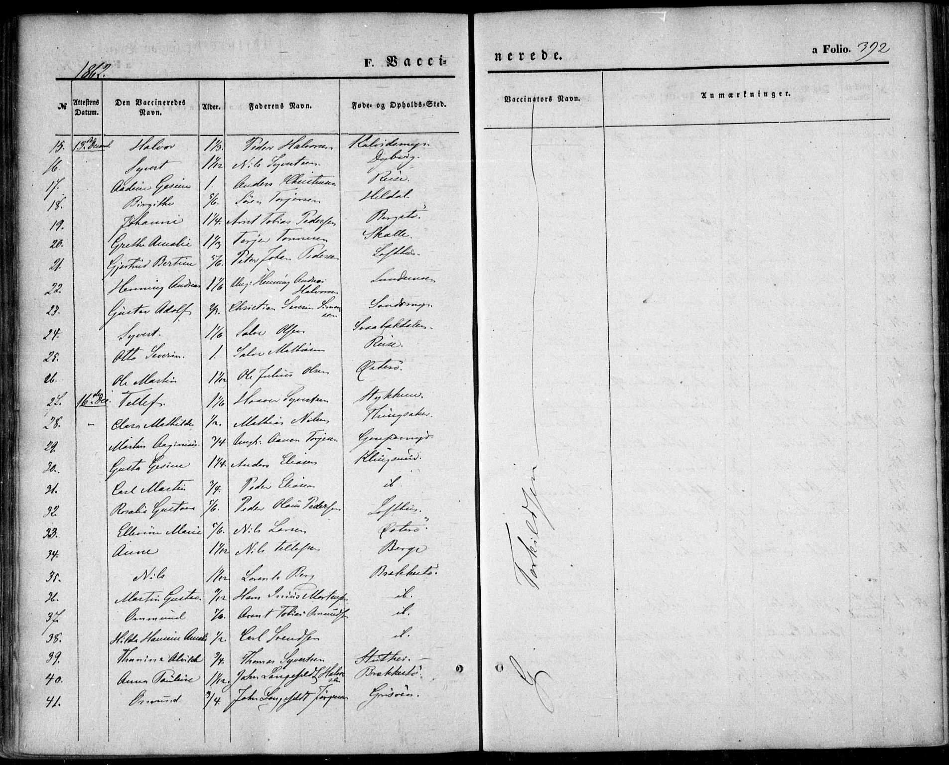 Vestre Moland sokneprestkontor, AV/SAK-1111-0046/F/Fa/Fab/L0007: Parish register (official) no. A 7, 1859-1872, p. 392