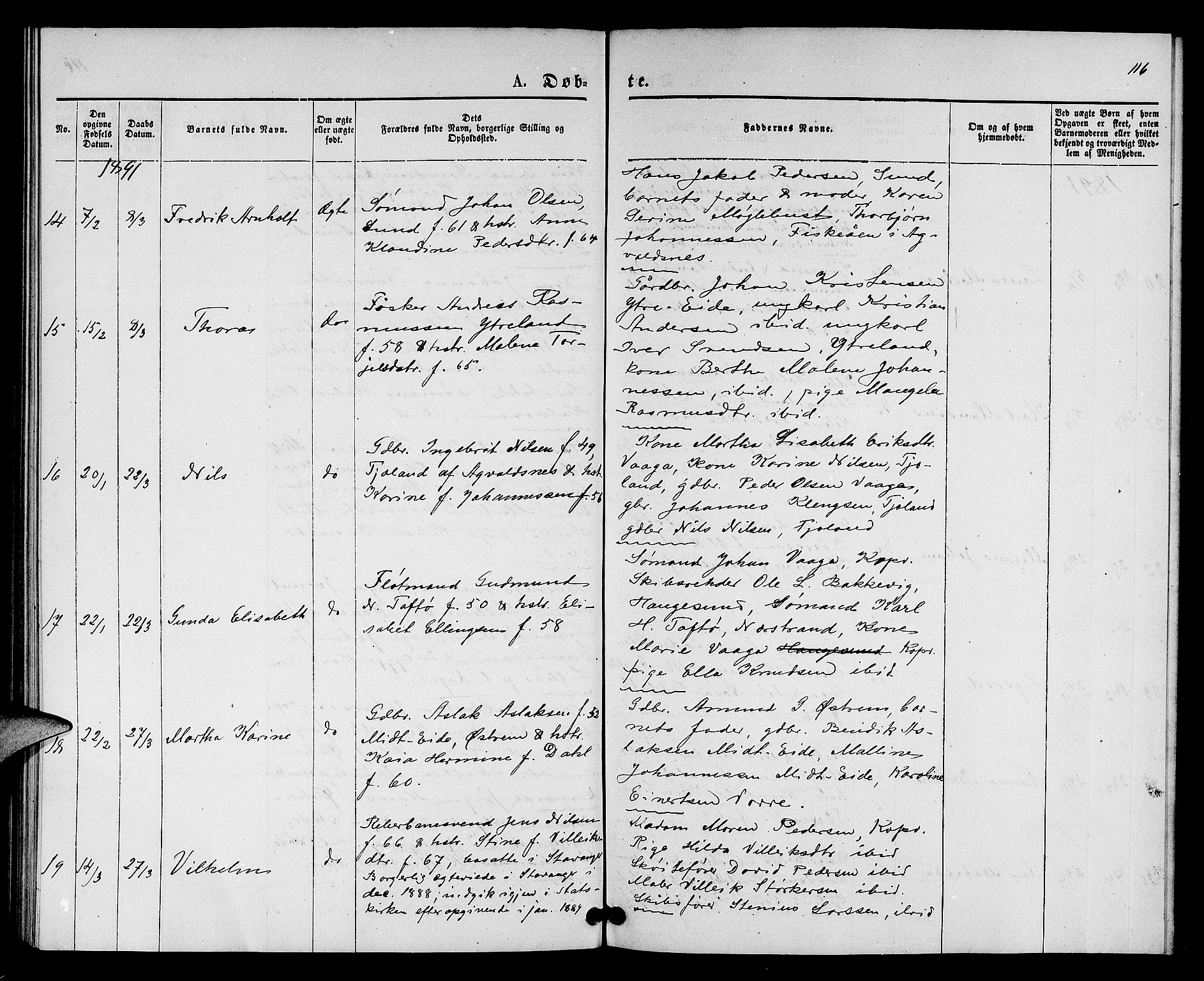 Kopervik sokneprestkontor, SAST/A-101850/H/Ha/Hab/L0001: Parish register (copy) no. B 1, 1877-1891, p. 116