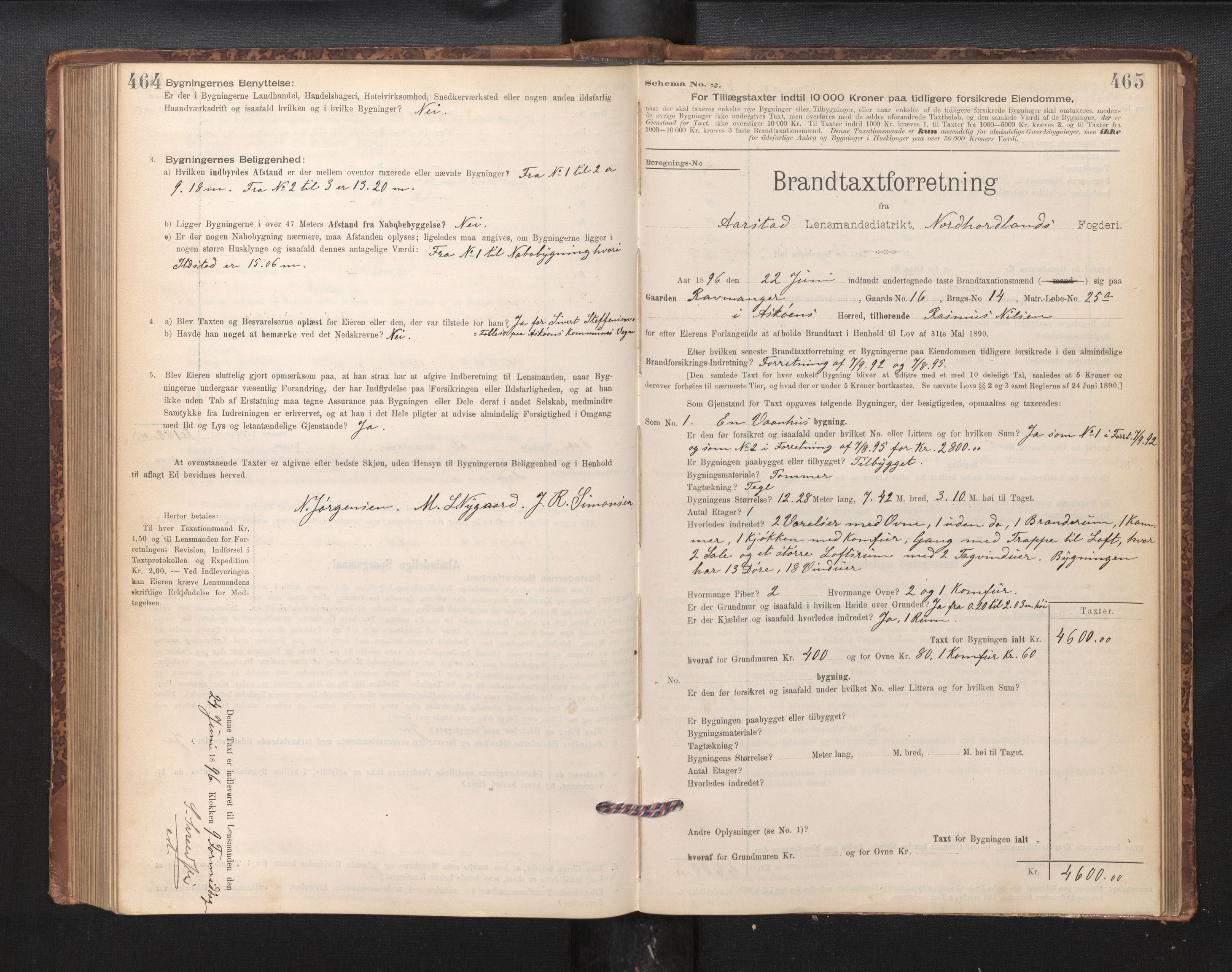 Lensmannen i Årstad, AV/SAB-A-36201/0012/L0011: Branntakstprotokoll,skjematakst, 1895-1901, p. 464-465