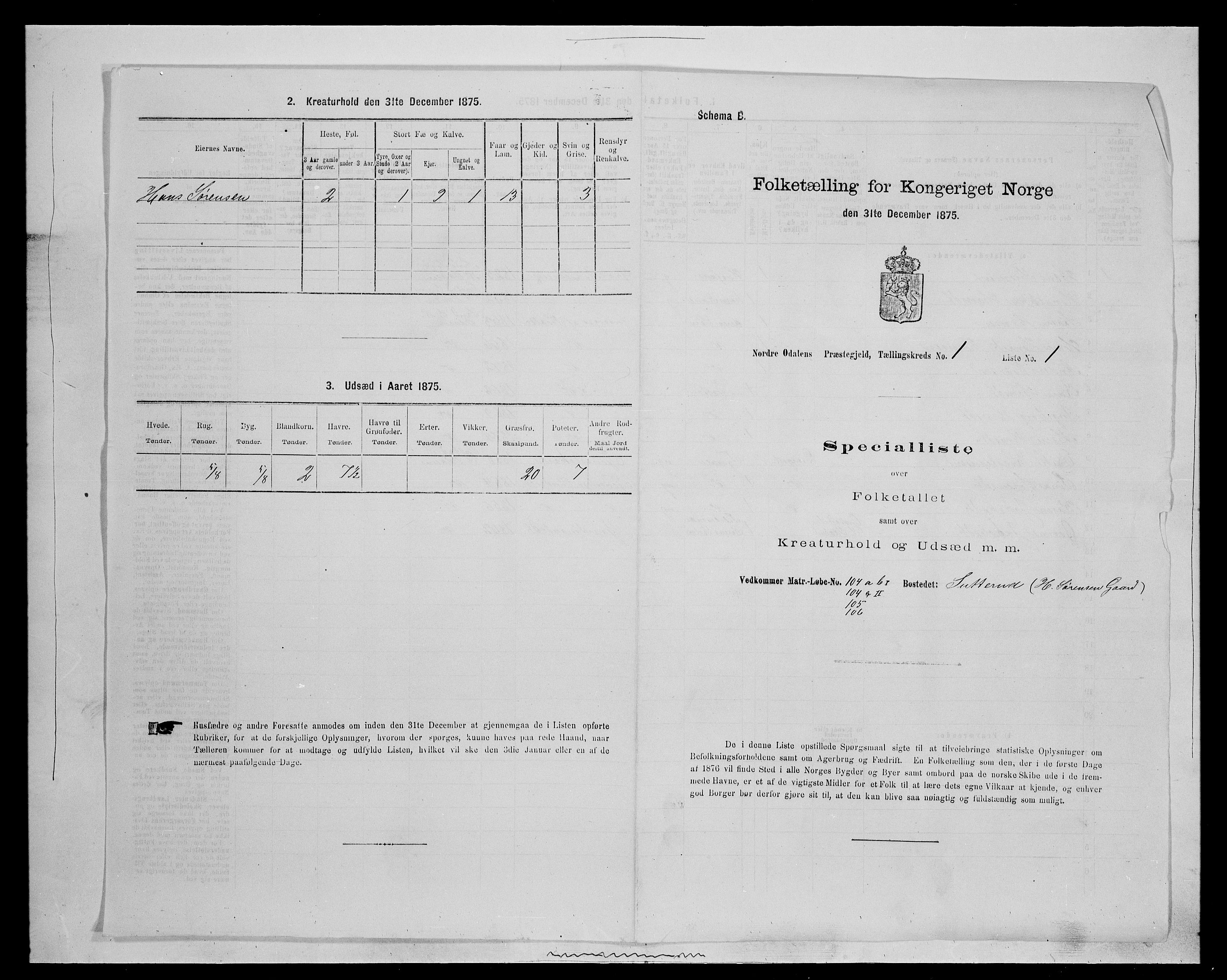 SAH, 1875 census for 0418P Nord-Odal, 1875, p. 72