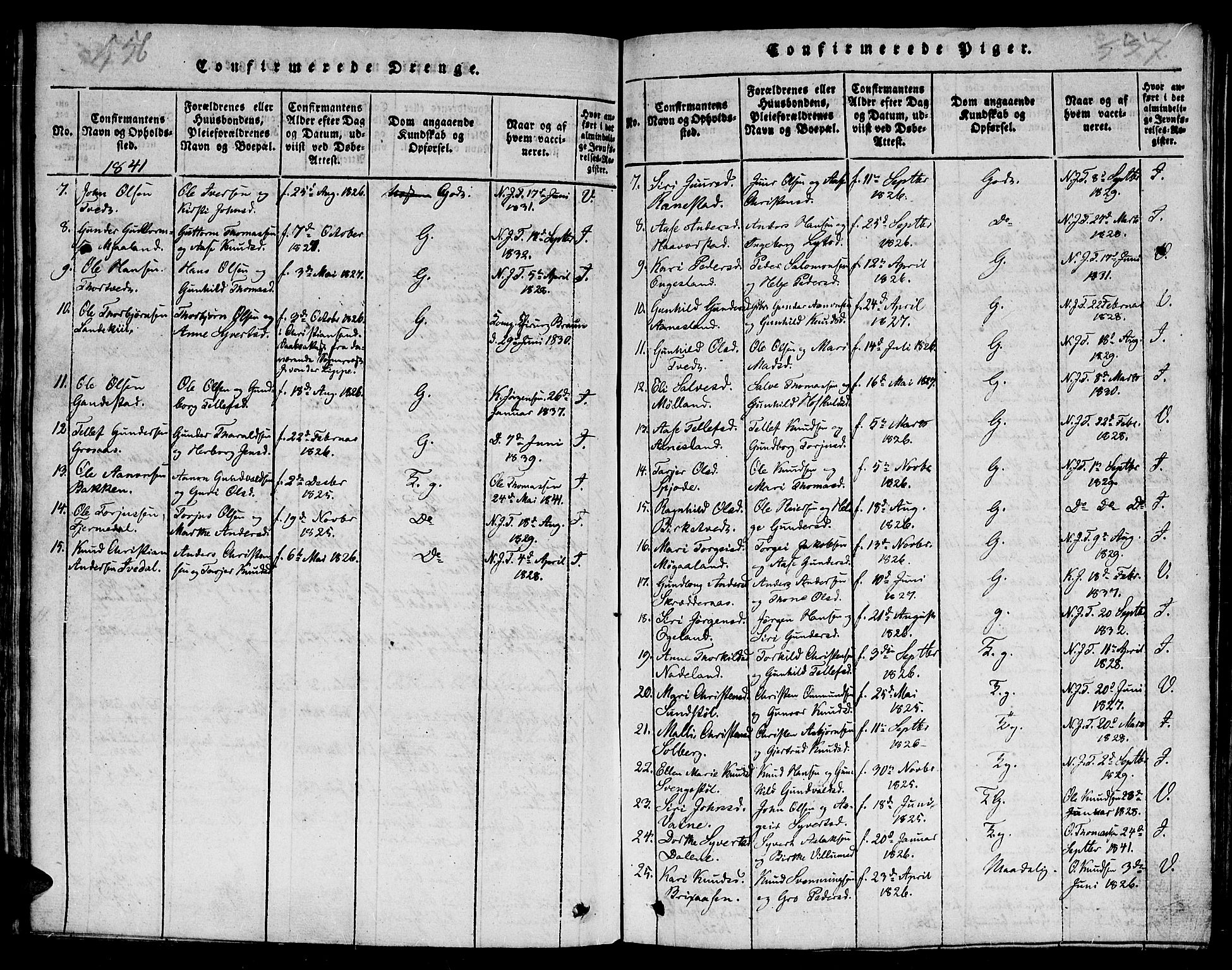 Evje sokneprestkontor, AV/SAK-1111-0008/F/Fb/Fba/L0001: Parish register (copy) no. B 1, 1816-1842, p. 556-557