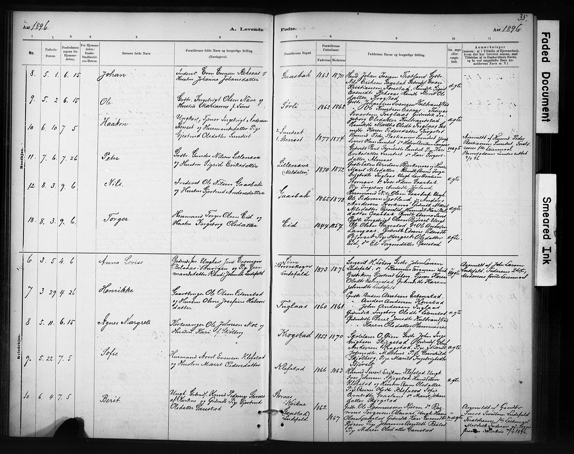 Ministerialprotokoller, klokkerbøker og fødselsregistre - Sør-Trøndelag, AV/SAT-A-1456/694/L1127: Parish register (official) no. 694A01, 1887-1905, p. 35