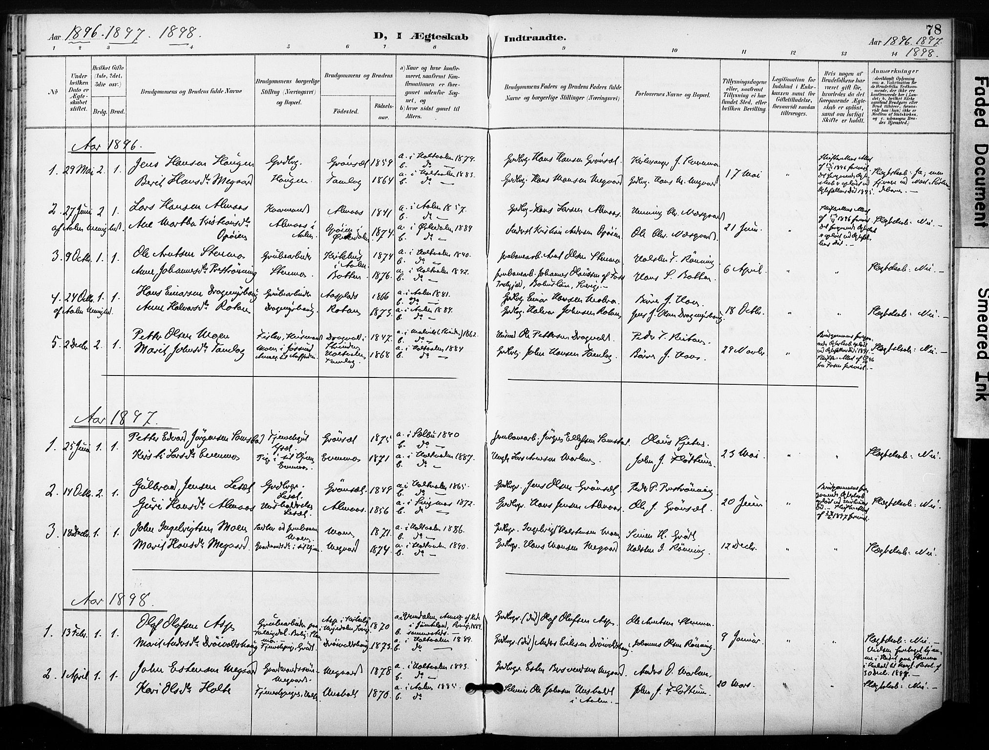Ministerialprotokoller, klokkerbøker og fødselsregistre - Sør-Trøndelag, SAT/A-1456/685/L0973: Parish register (official) no. 685A10, 1891-1907, p. 78