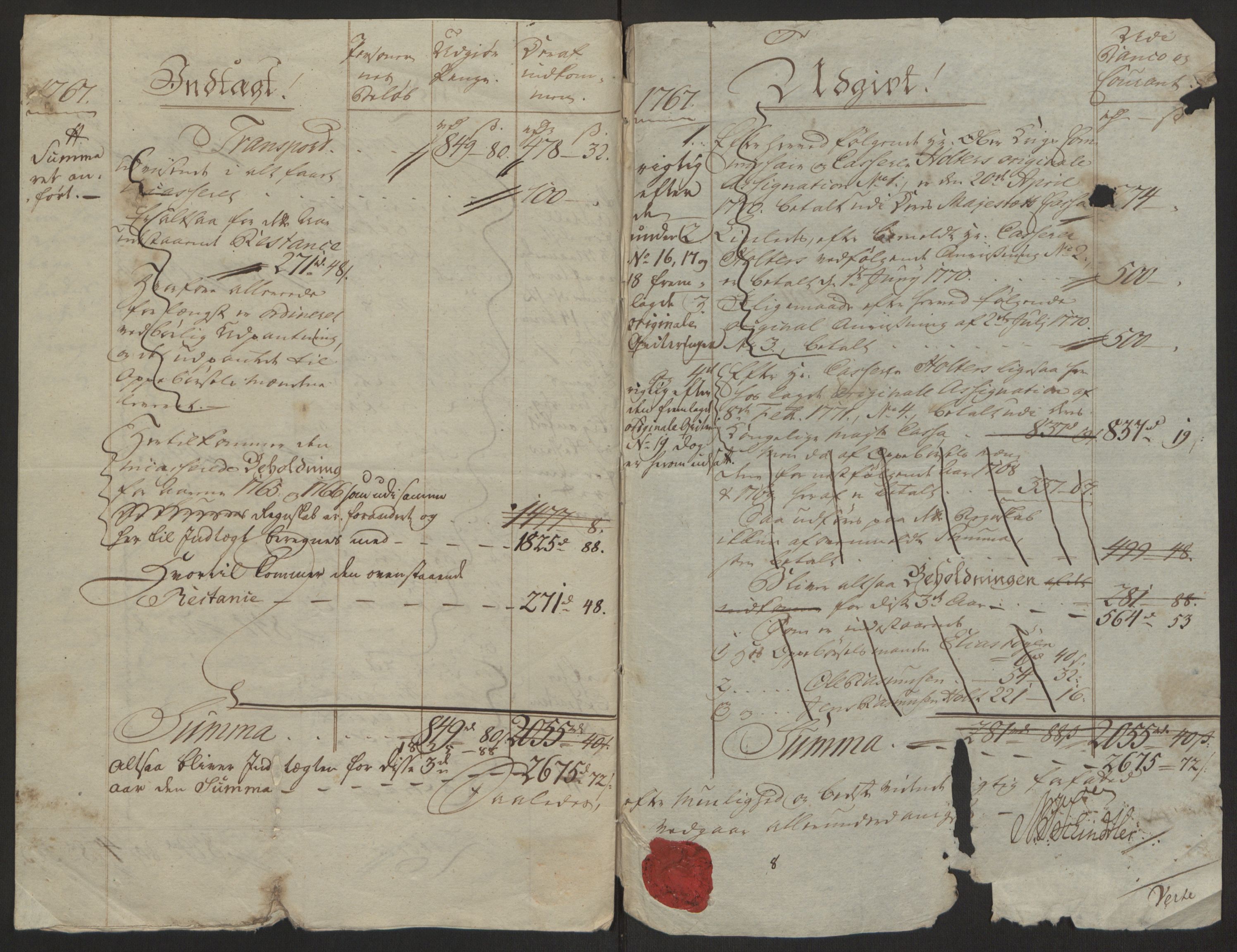 Rentekammeret inntil 1814, Reviderte regnskaper, Byregnskaper, AV/RA-EA-4066/R/Rh/L0162/0001: [H4] Kontribusjonsregnskap / Ekstraskatt, Tønsberg, 1762-1772, p. 290