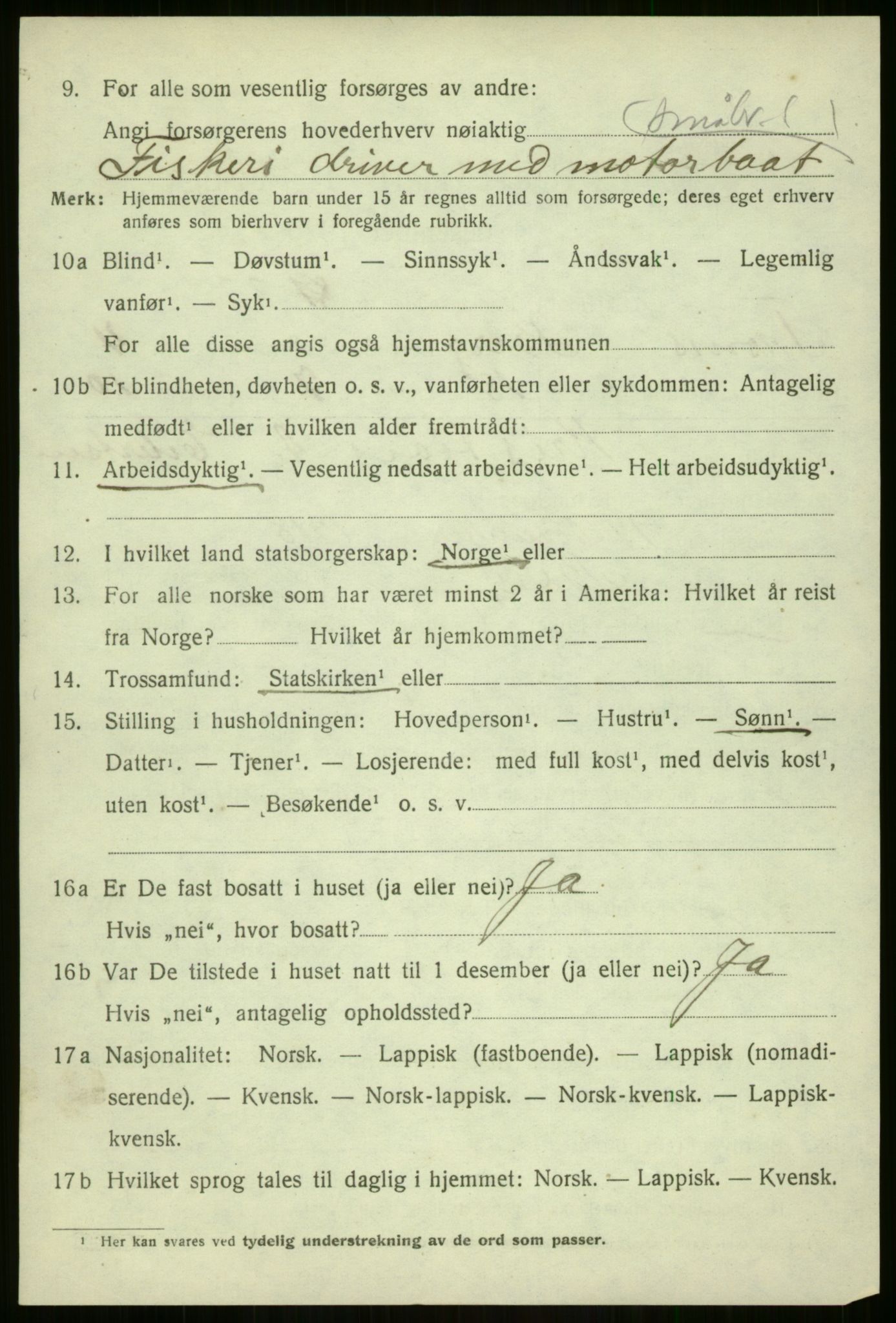 SATØ, 1920 census for Berg, 1920, p. 1701