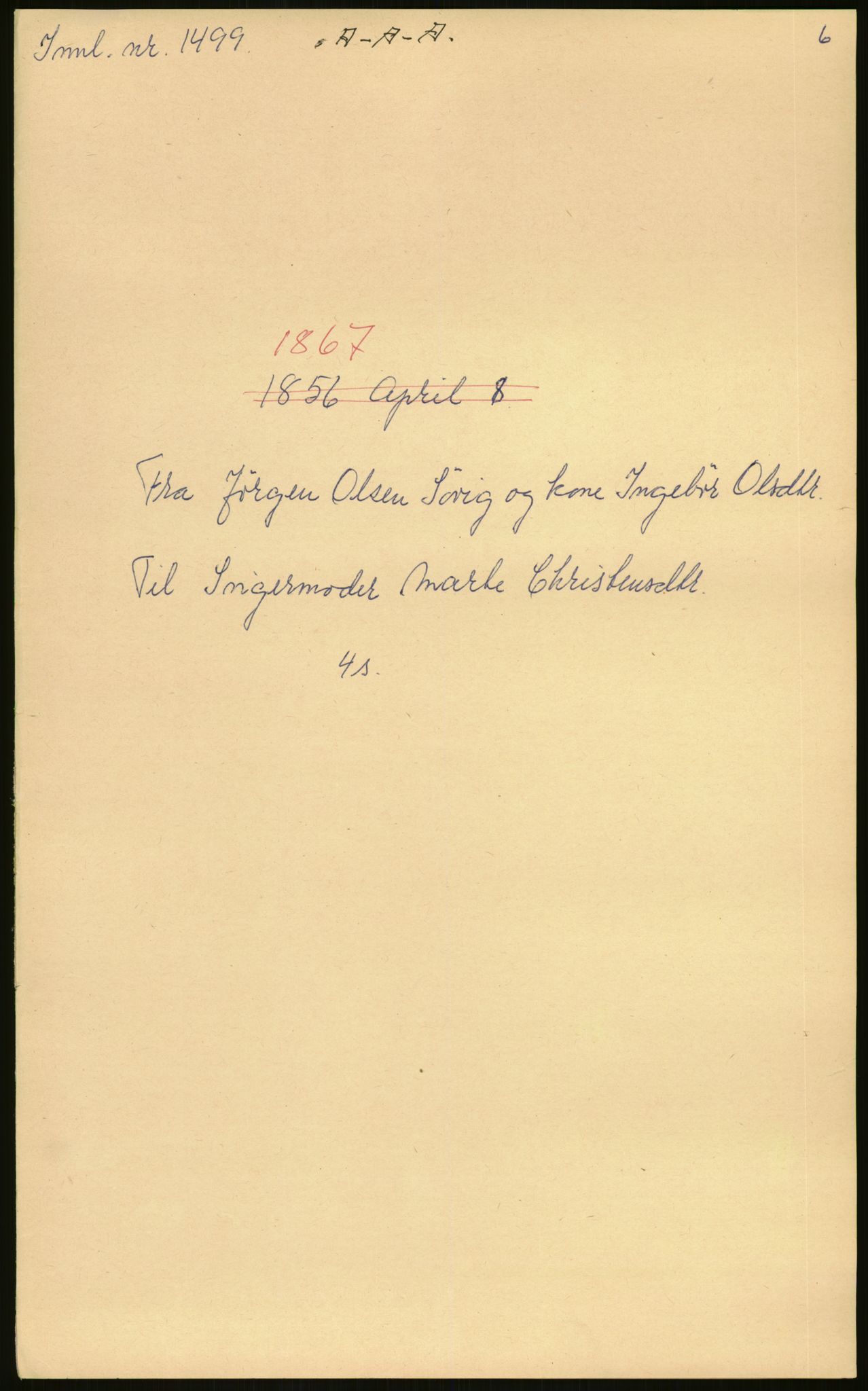 Samlinger til kildeutgivelse, Amerikabrevene, AV/RA-EA-4057/F/L0026: Innlån fra Aust-Agder: Aust-Agder-Arkivet - Erickson, 1838-1914, p. 91