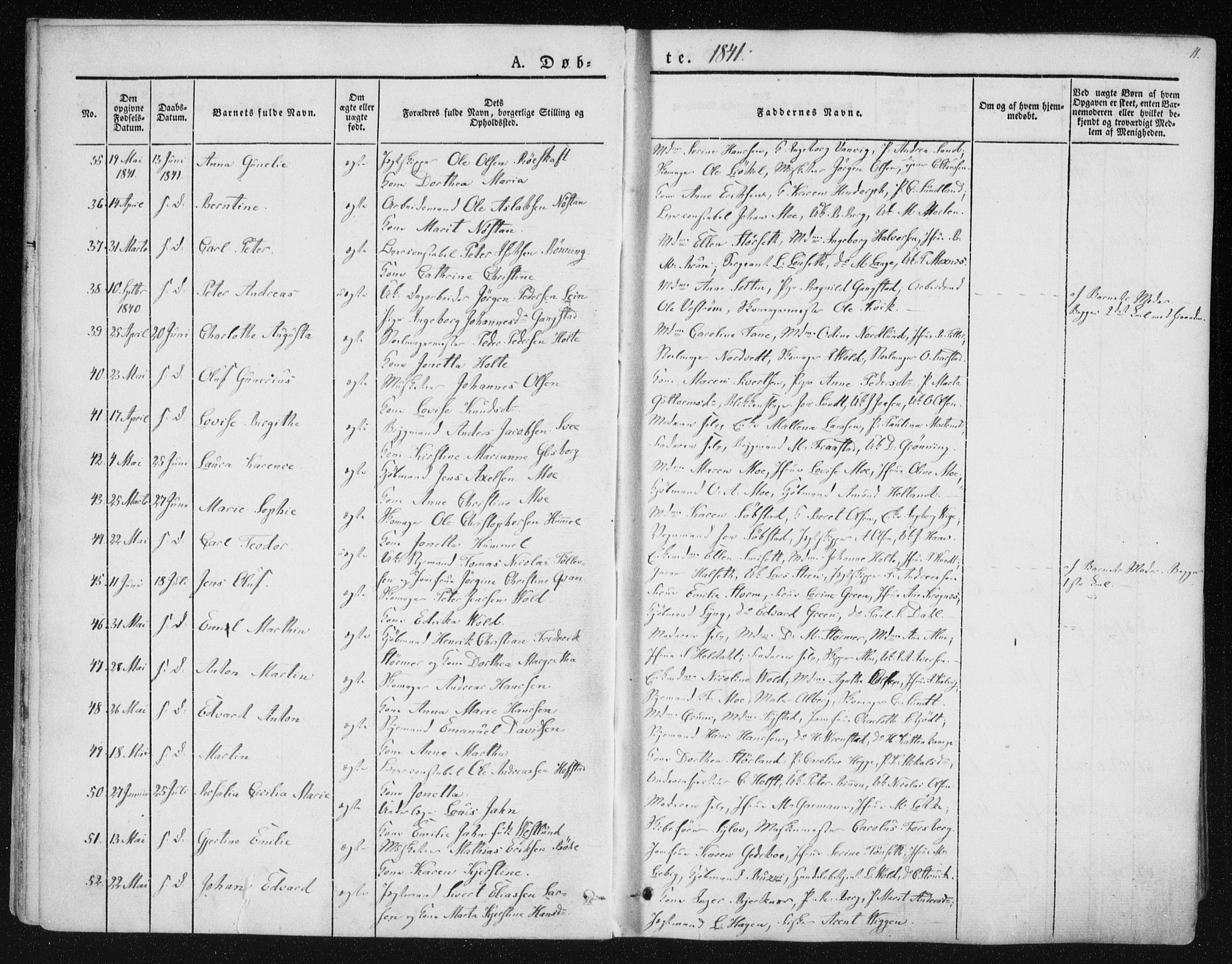 Ministerialprotokoller, klokkerbøker og fødselsregistre - Sør-Trøndelag, AV/SAT-A-1456/602/L0110: Parish register (official) no. 602A08, 1840-1854, p. 11