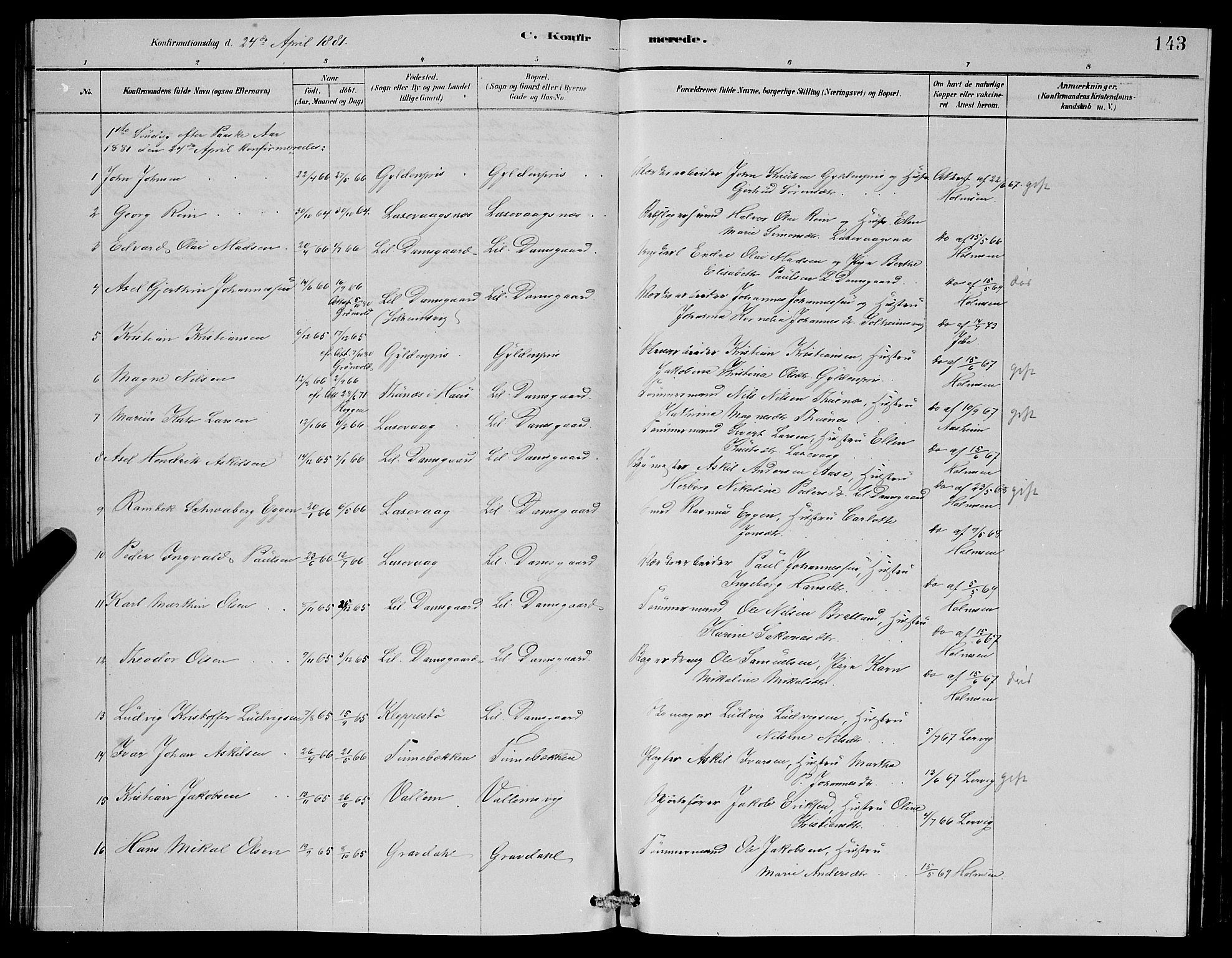 Laksevåg Sokneprestembete, SAB/A-76501/H/Ha/Hab/Haba/L0002: Parish register (copy) no. A 2, 1877-1887, p. 143