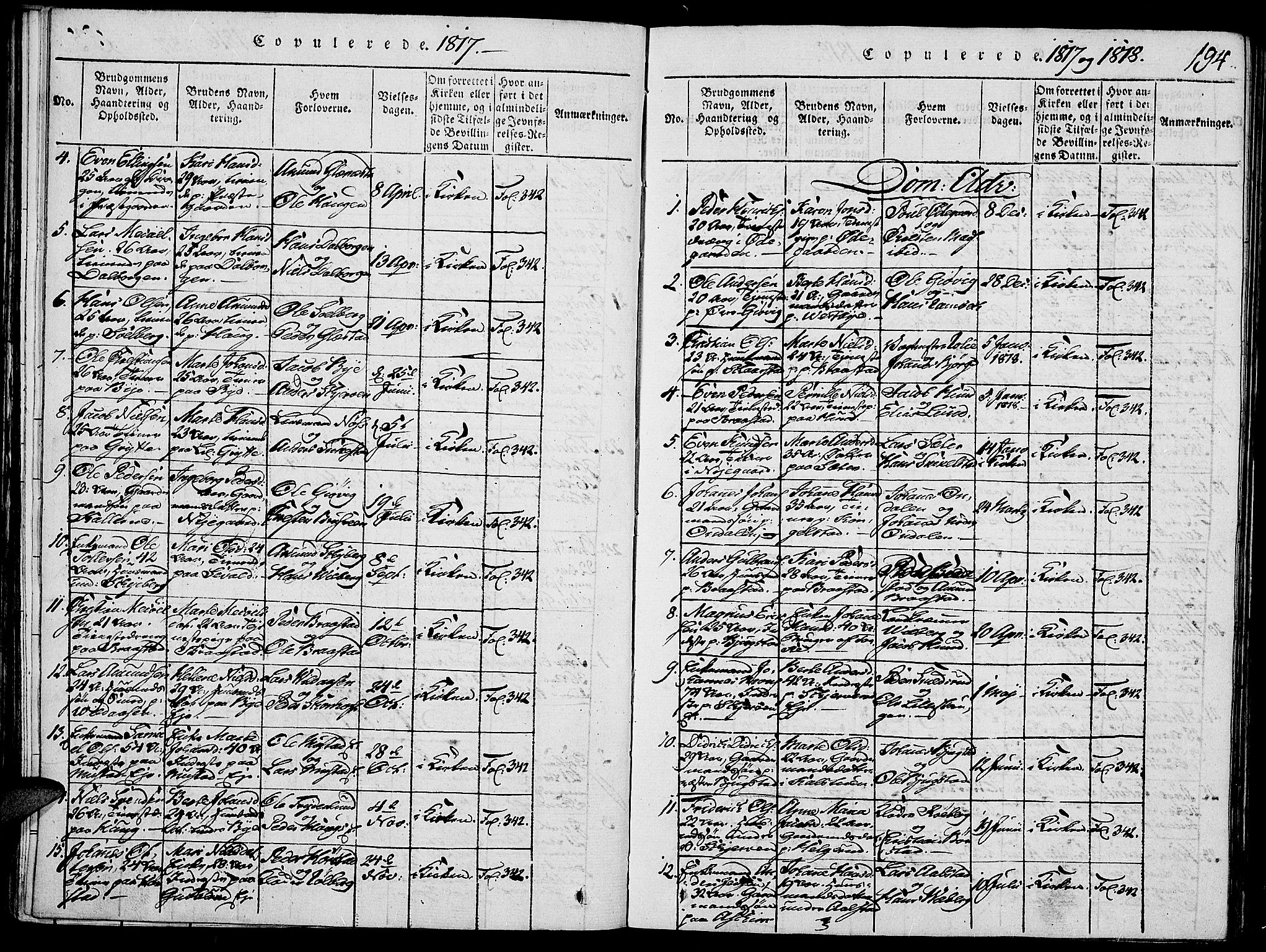 Vardal prestekontor, SAH/PREST-100/H/Ha/Haa/L0004: Parish register (official) no. 4, 1814-1831, p. 194