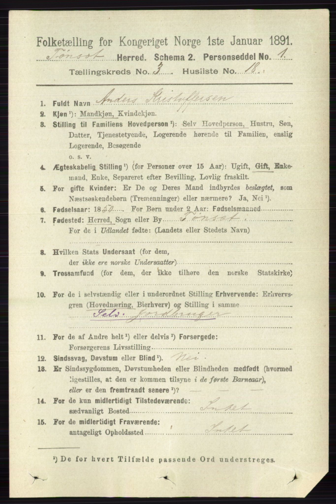 RA, 1891 census for 0437 Tynset, 1891, p. 650