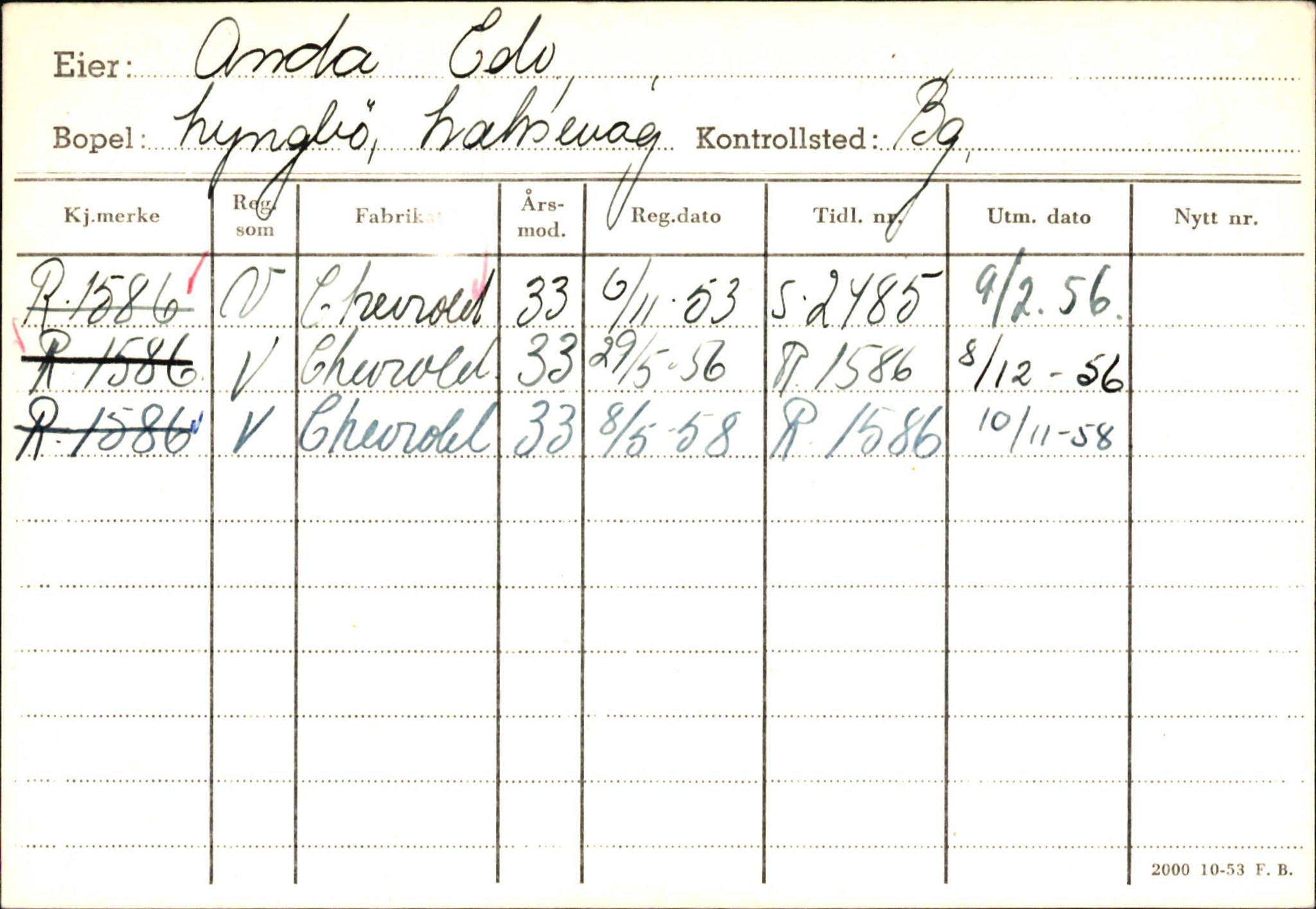 Statens vegvesen, Hordaland vegkontor, SAB/A-5201/2/Ha/L0001: R-eierkort A, 1920-1971, p. 885