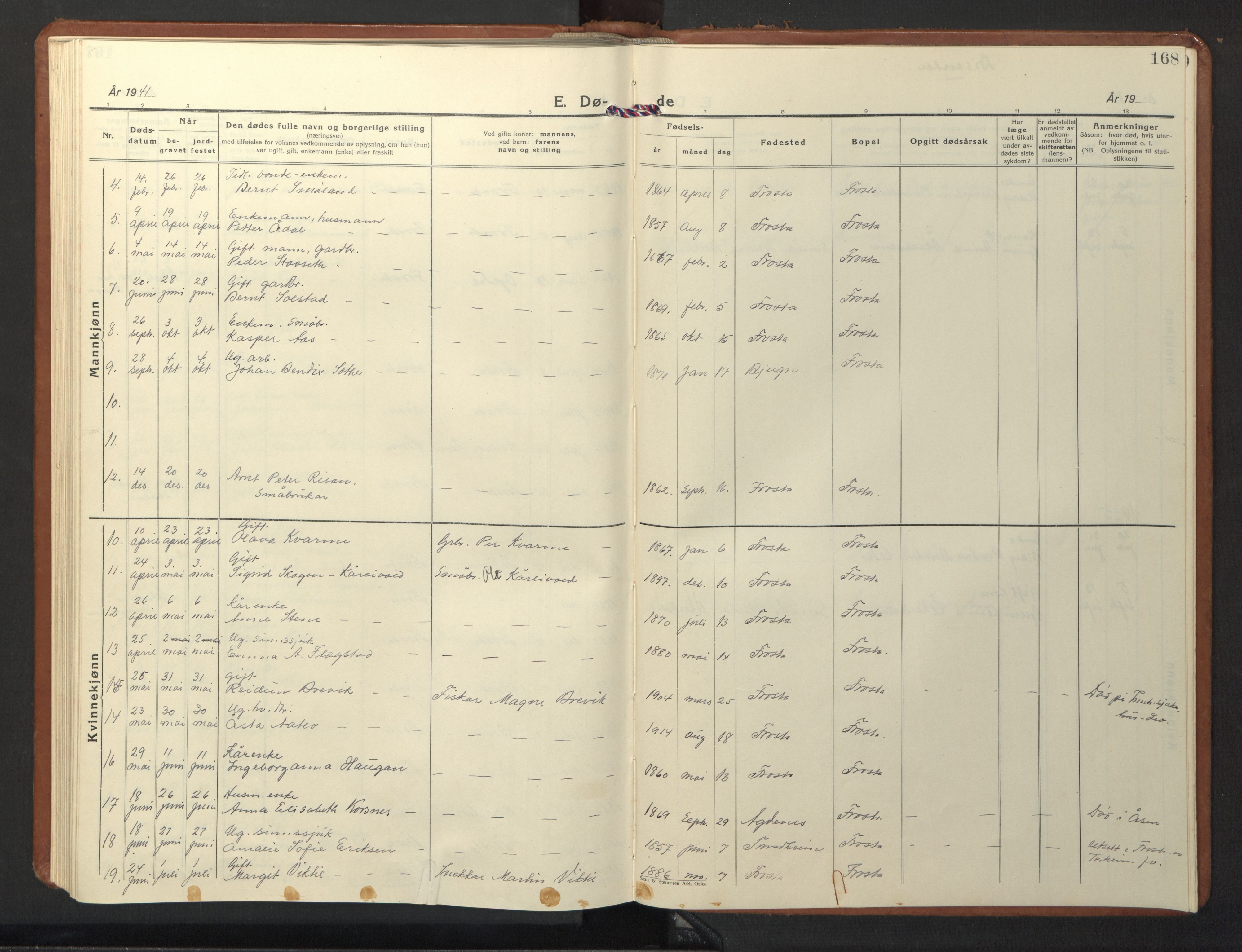 Ministerialprotokoller, klokkerbøker og fødselsregistre - Nord-Trøndelag, AV/SAT-A-1458/713/L0125: Parish register (copy) no. 713C02, 1931-1941, p. 168