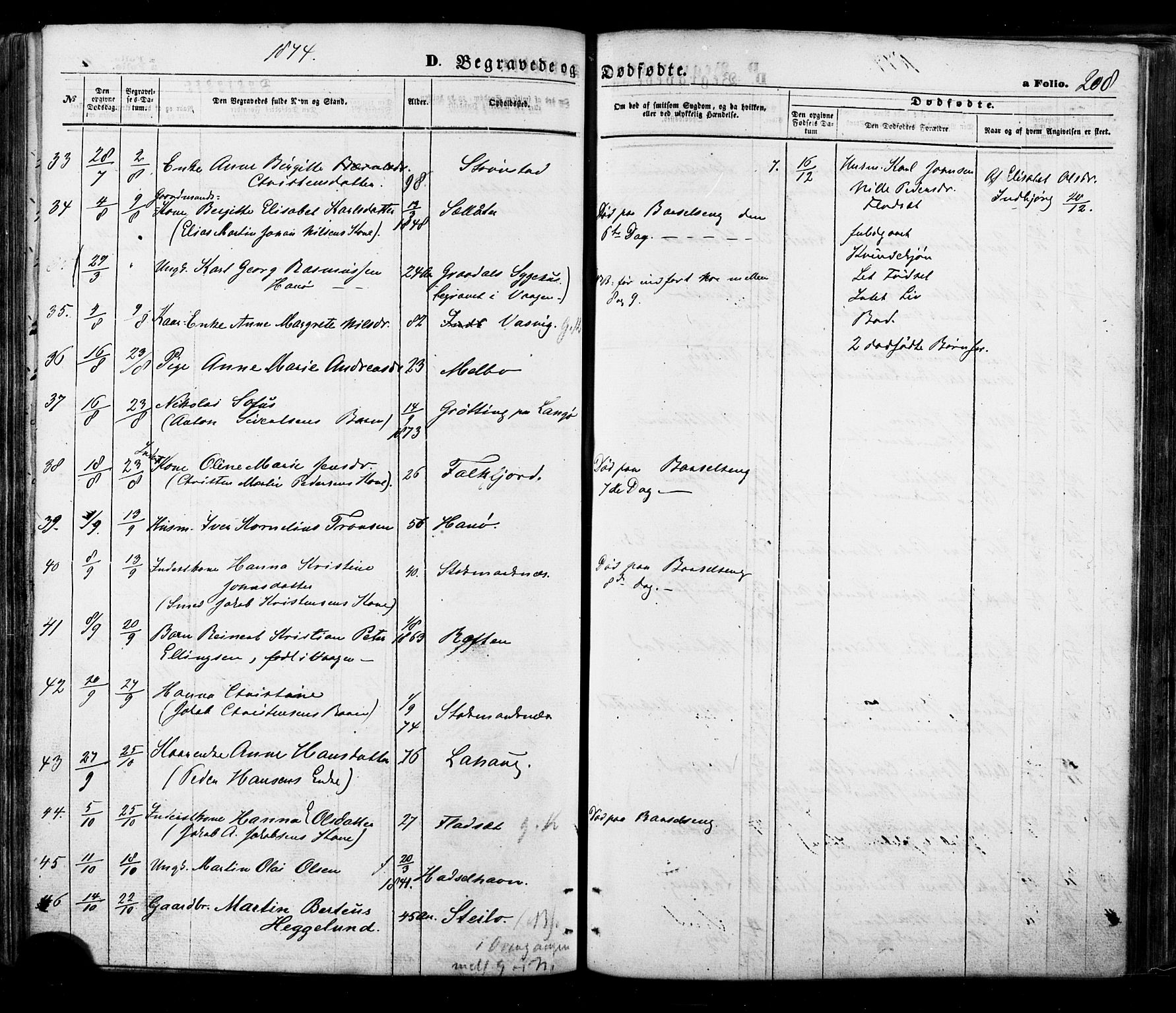 Ministerialprotokoller, klokkerbøker og fødselsregistre - Nordland, AV/SAT-A-1459/888/L1242: Parish register (official) no. 888A08, 1870-1875, p. 208