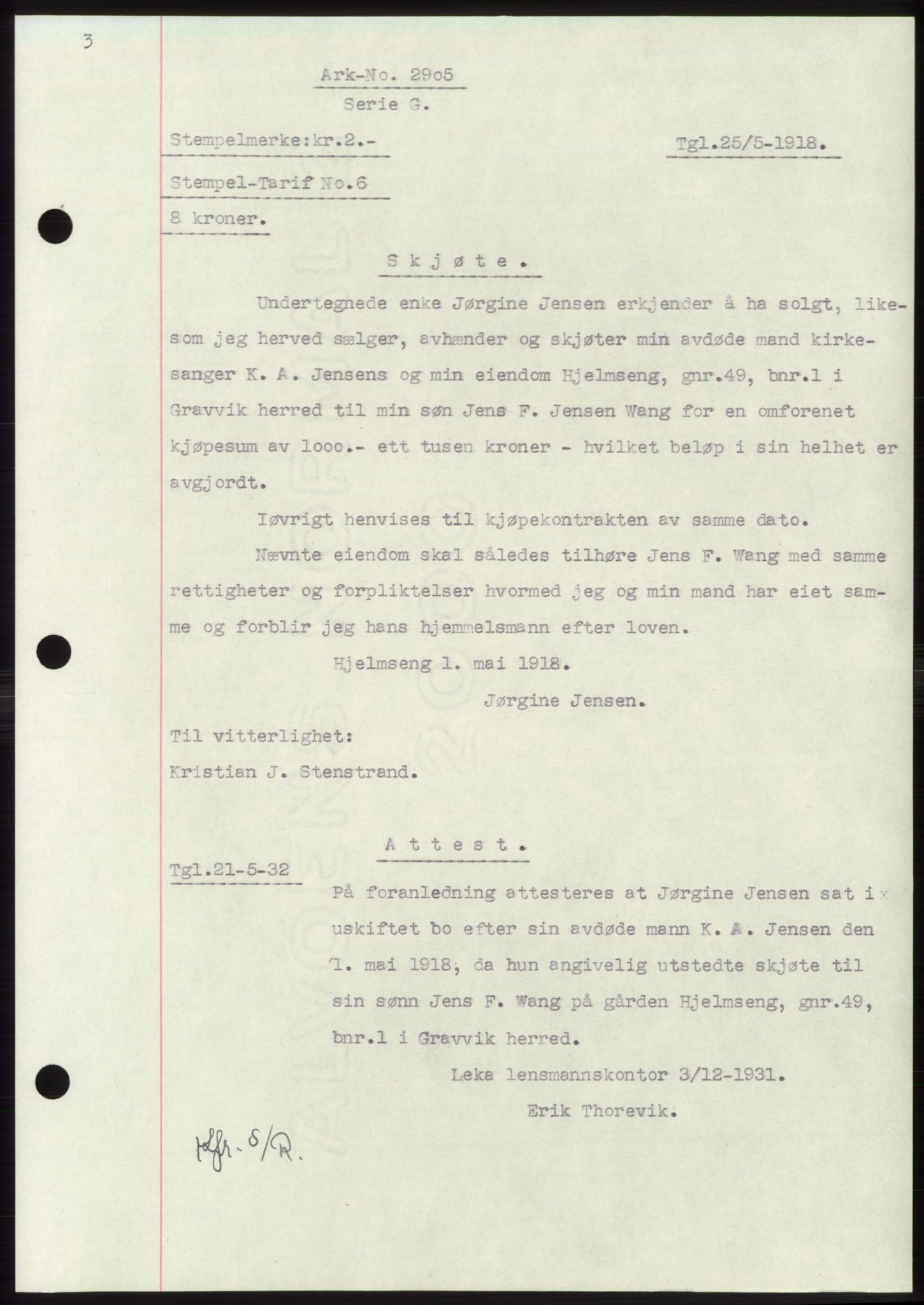 Namdal sorenskriveri, SAT/A-4133/1/2/2C: Mortgage book no. -, 1916-1921, Deed date: 25.05.1918
