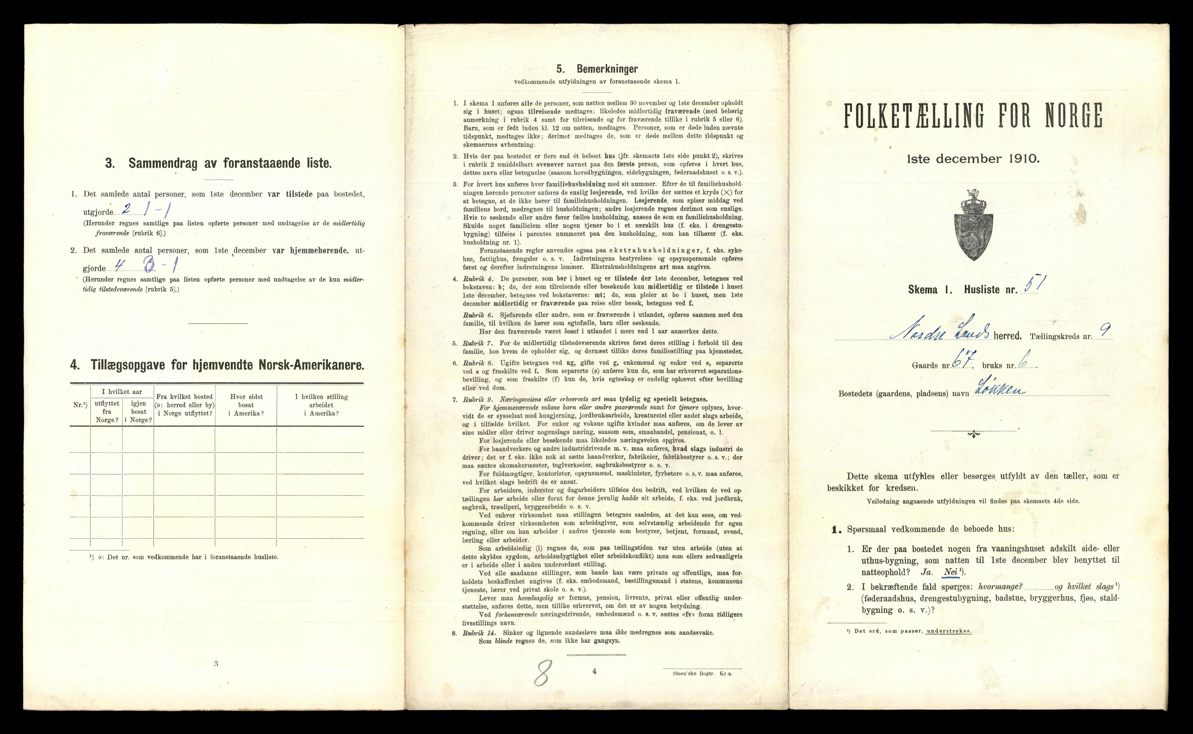 RA, 1910 census for Nordre Land, 1910, p. 1005