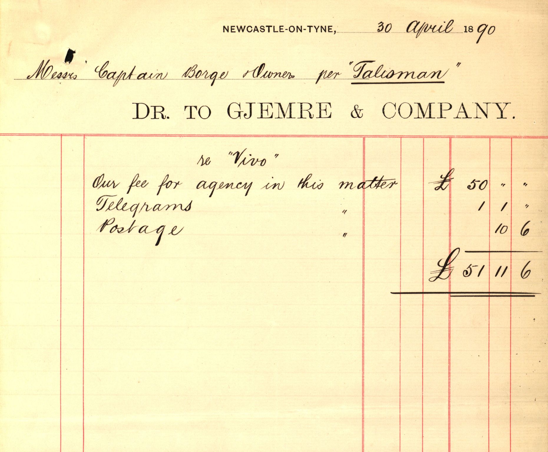 Pa 63 - Østlandske skibsassuranceforening, VEMU/A-1079/G/Ga/L0025/0008: Havaridokumenter / Talisman, Velax, 1890, p. 39