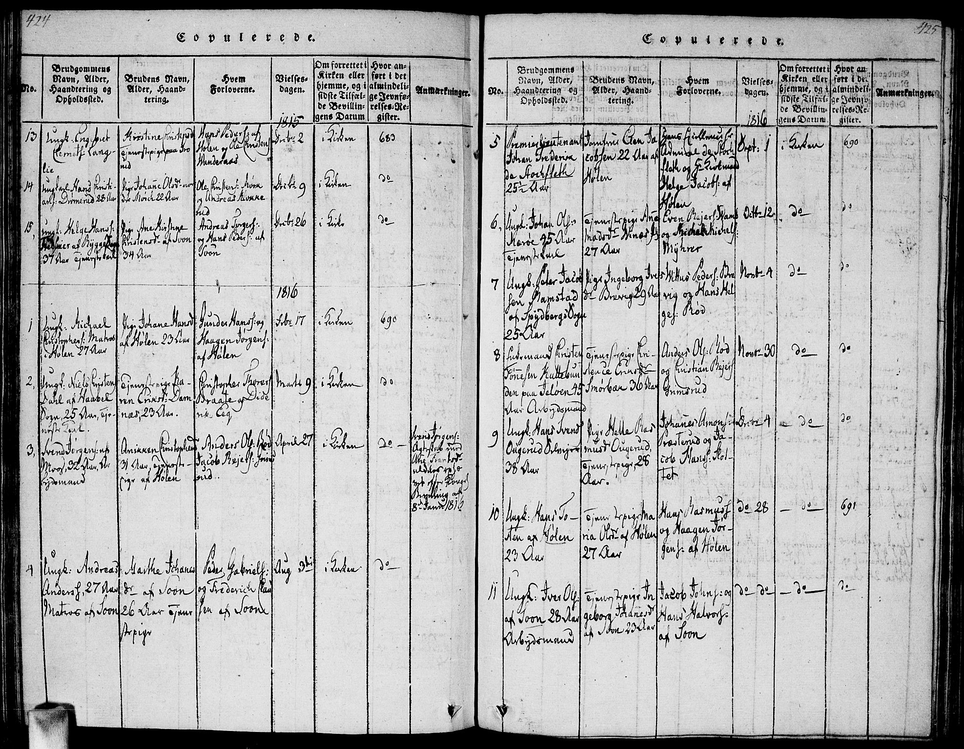 Vestby prestekontor Kirkebøker, SAO/A-10893/G/Ga/L0001: Parish register (copy) no. I 1, 1814-1827, p. 424-425