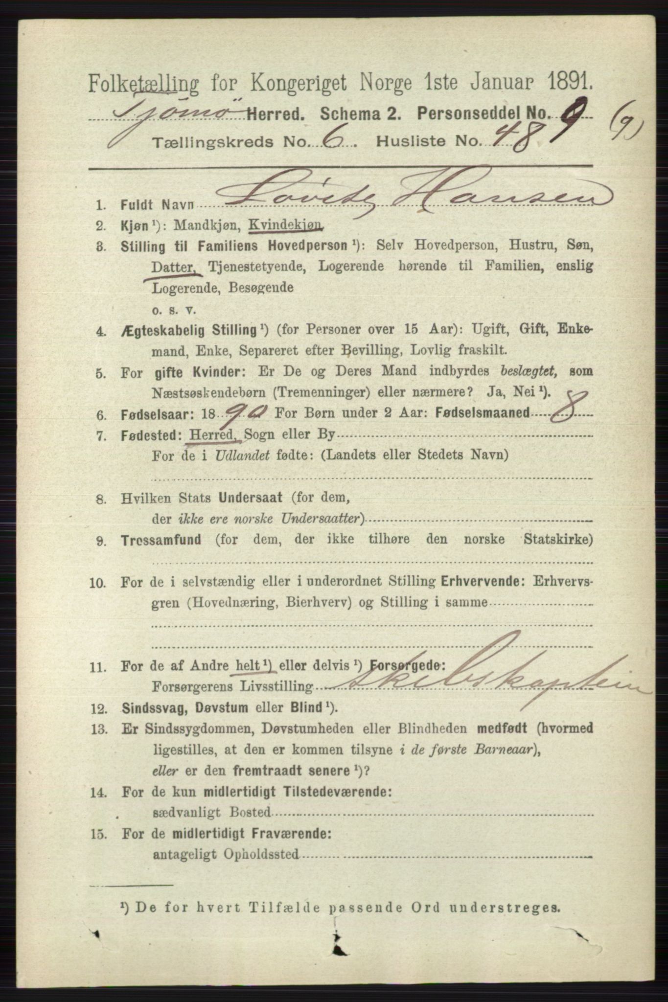 RA, 1891 census for 0723 Tjøme, 1891, p. 2409