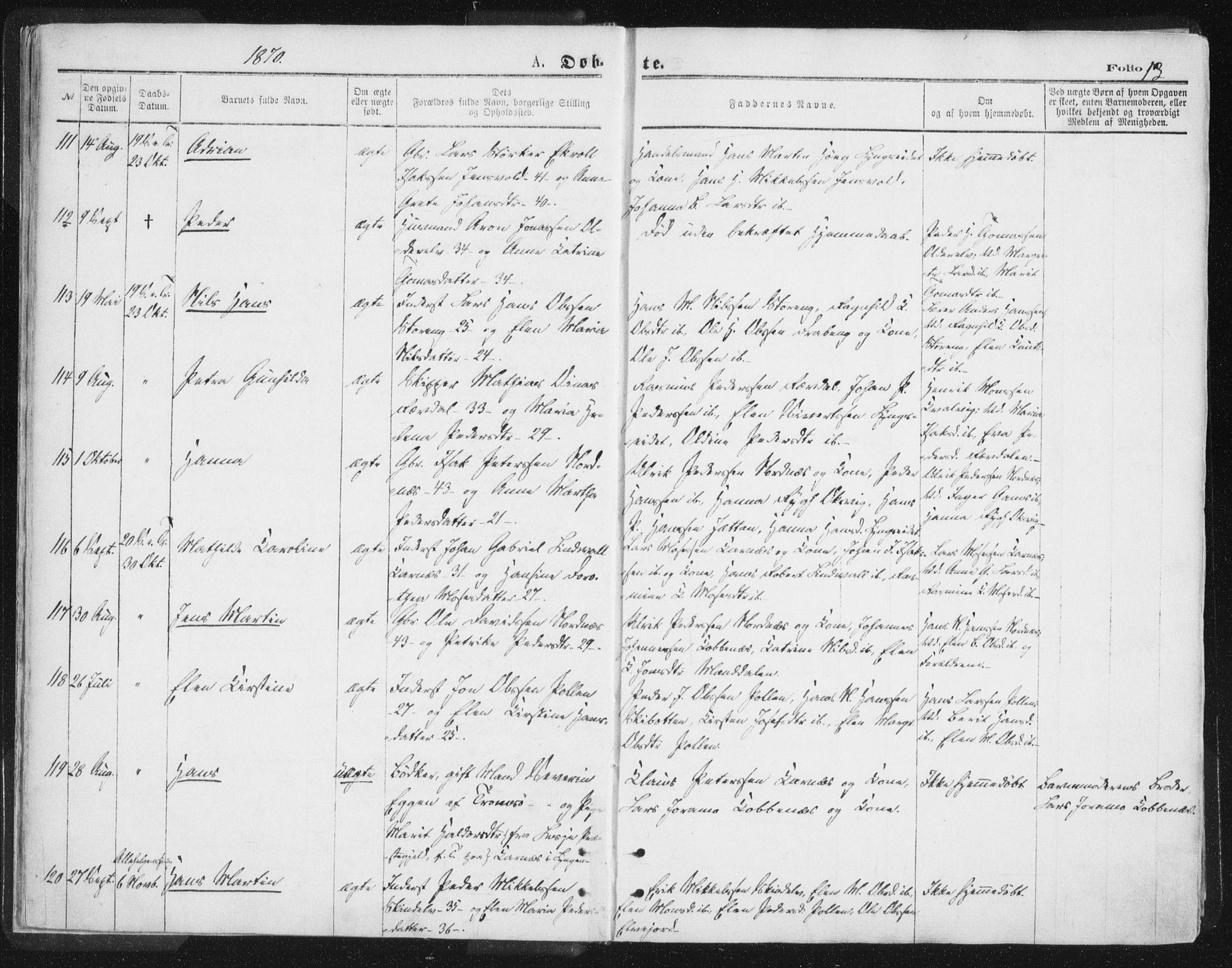 Lyngen sokneprestembete, SATØ/S-1289/H/He/Hea/L0006kirke: Parish register (official) no. 6, 1870-1878, p. 13