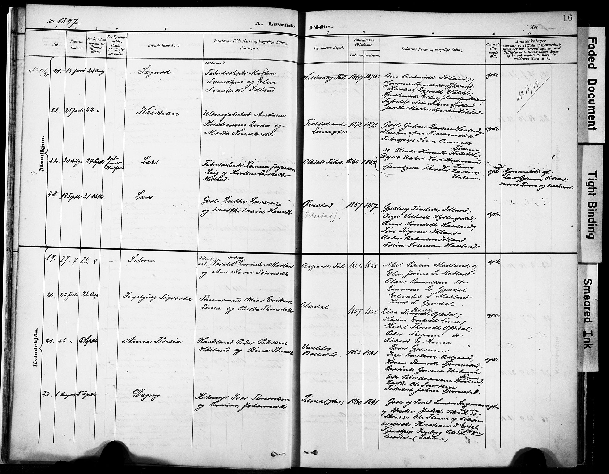 Lye sokneprestkontor, AV/SAST-A-101794/001/30BA/L0012: Parish register (official) no. A 11, 1896-1909, p. 16