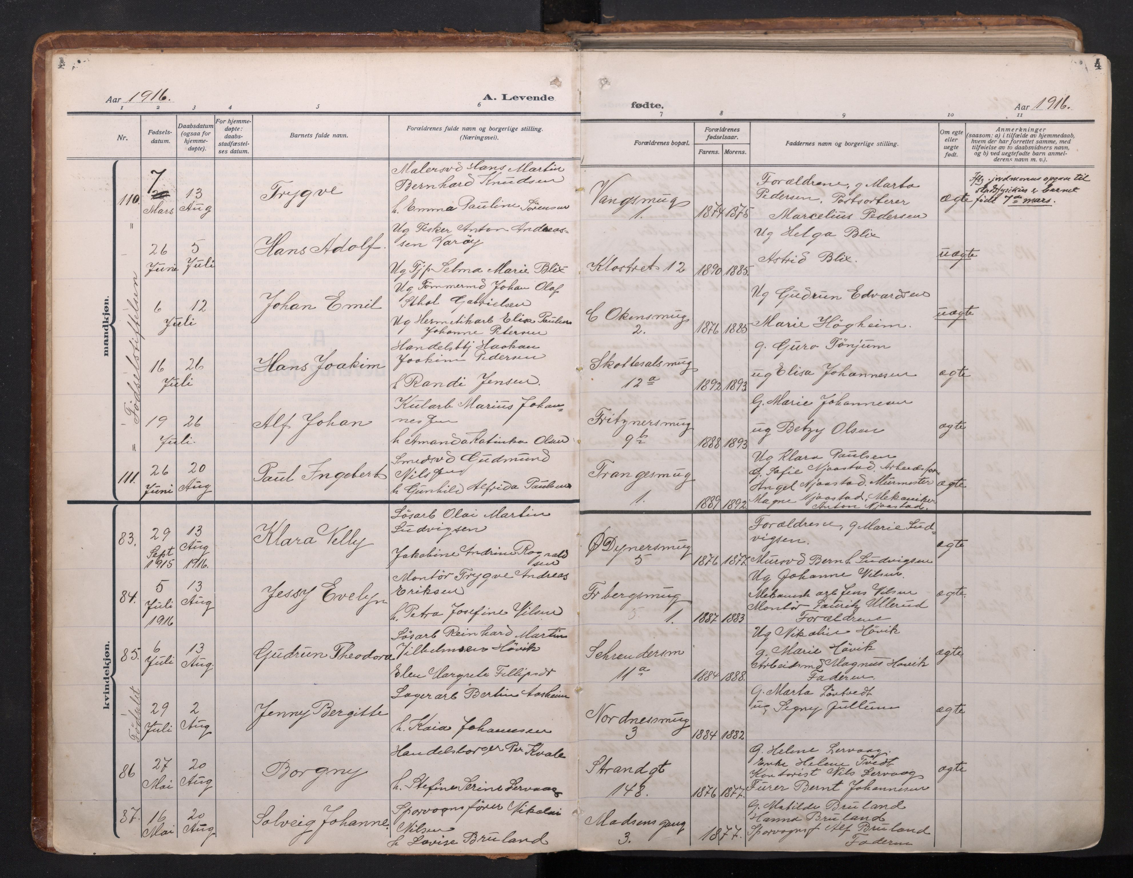 Nykirken Sokneprestembete, SAB/A-77101/H/Haa/L0020: Parish register (official) no. B 8, 1916-1933, p. 3b-4a