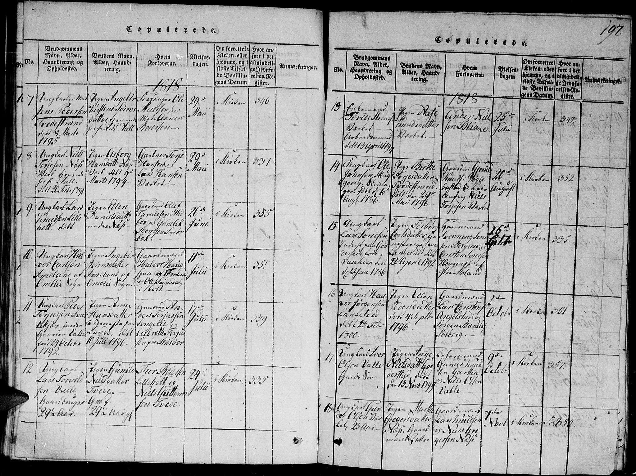 Holt sokneprestkontor, AV/SAK-1111-0021/F/Fb/L0006: Parish register (copy) no. B 6, 1813-1823, p. 197