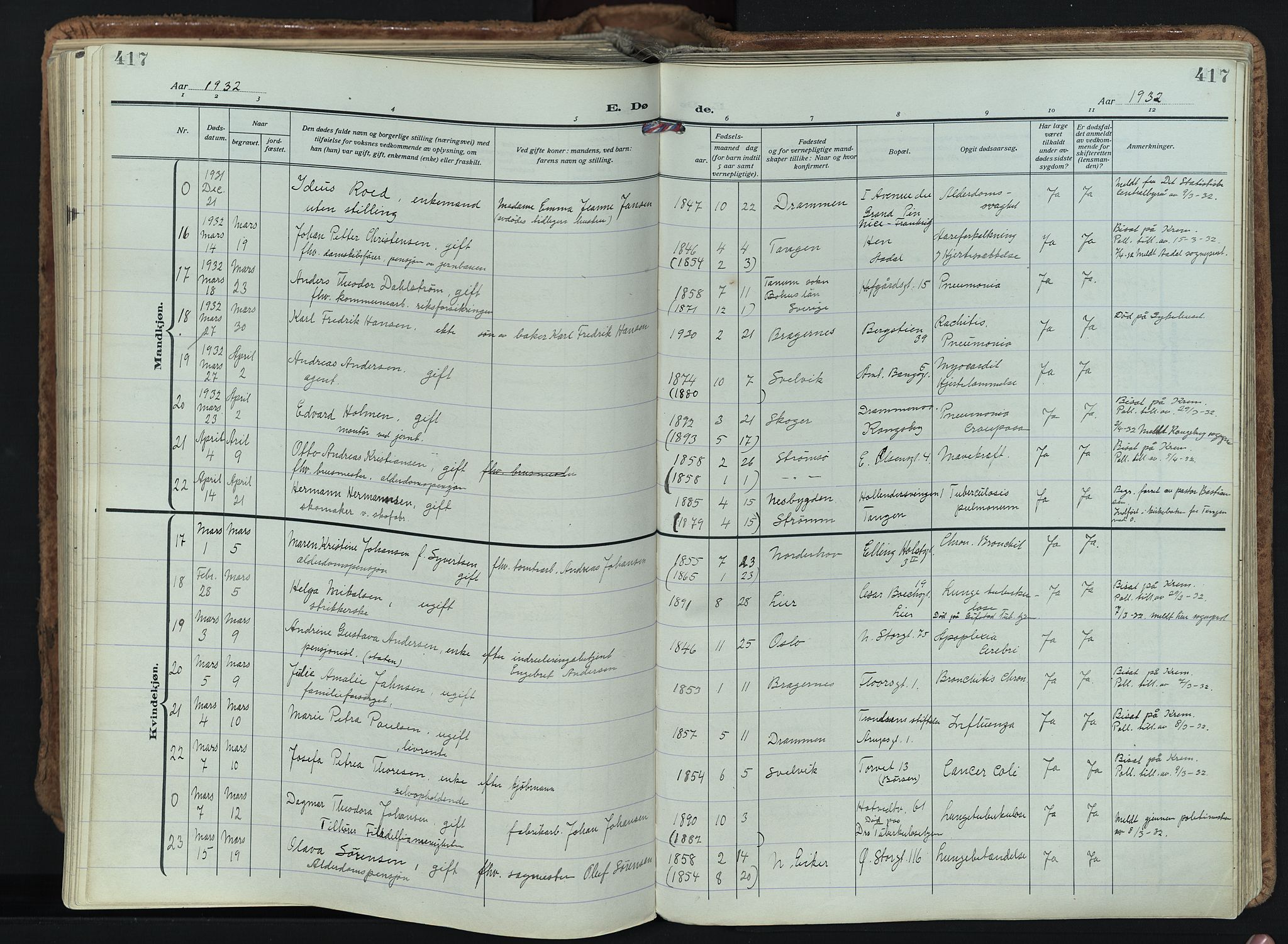Bragernes kirkebøker, AV/SAKO-A-6/F/Fb/L0011: Parish register (official) no. II 11, 1922-1945, p. 417