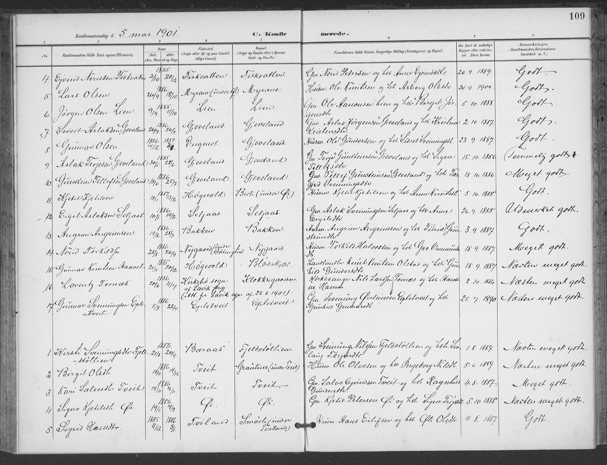 Åmli sokneprestkontor, AV/SAK-1111-0050/F/Fa/Fac/L0012: Parish register (official) no. A 12, 1900-1914, p. 109