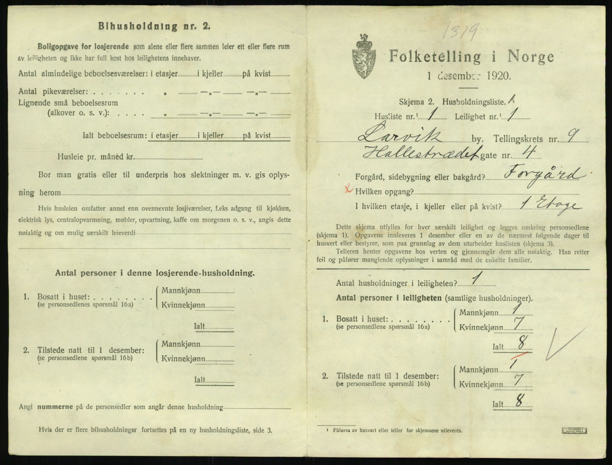 SAKO, 1920 census for Larvik, 1920, p. 6968