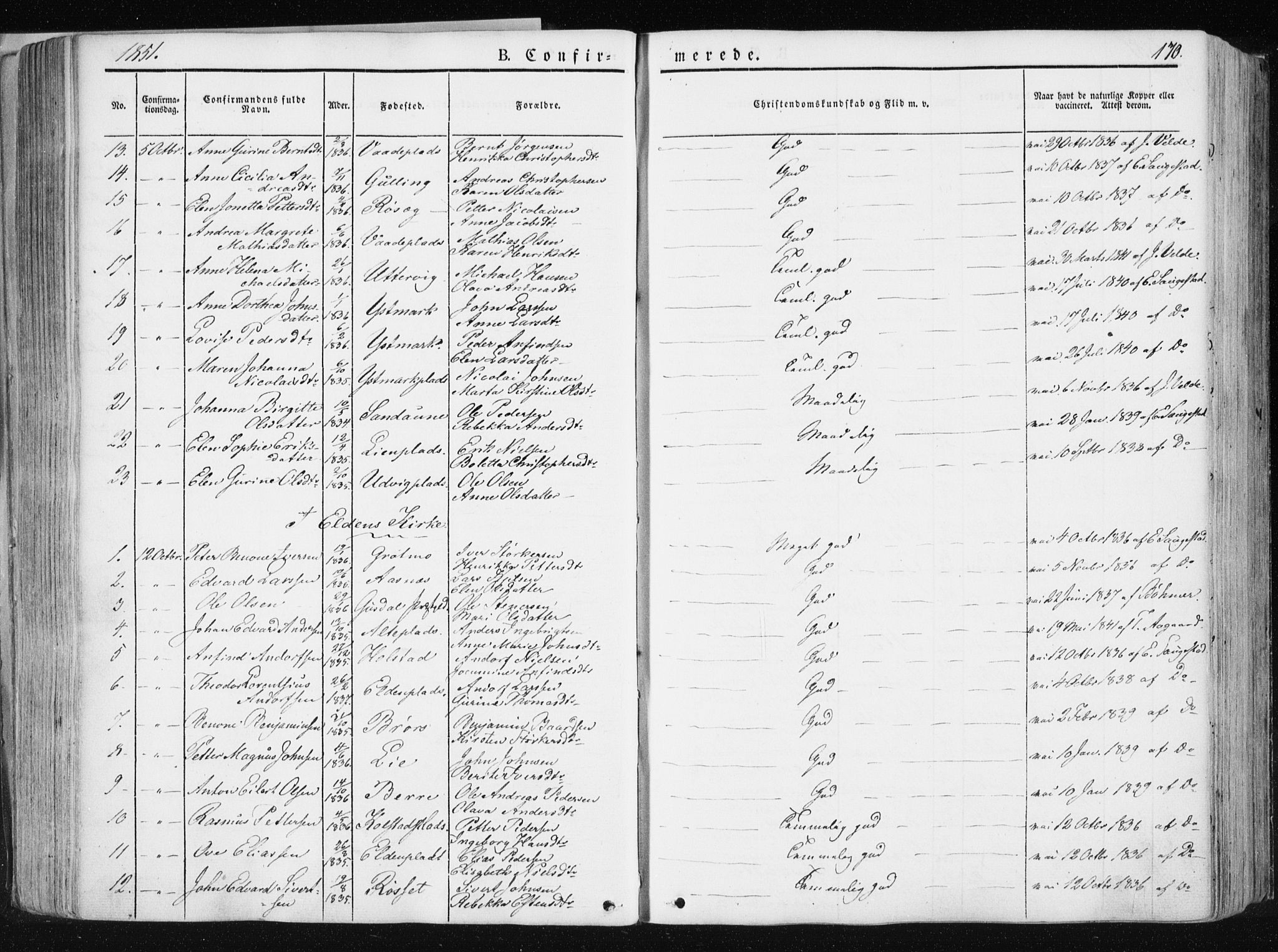 Ministerialprotokoller, klokkerbøker og fødselsregistre - Nord-Trøndelag, AV/SAT-A-1458/741/L0393: Parish register (official) no. 741A07, 1849-1863, p. 170