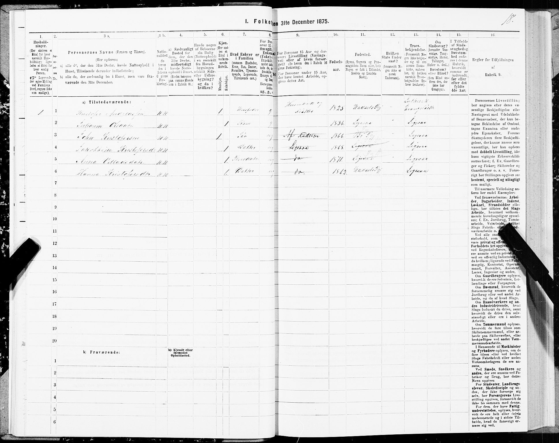 SAT, 1875 census for 1867P Bø, 1875, p. 1018