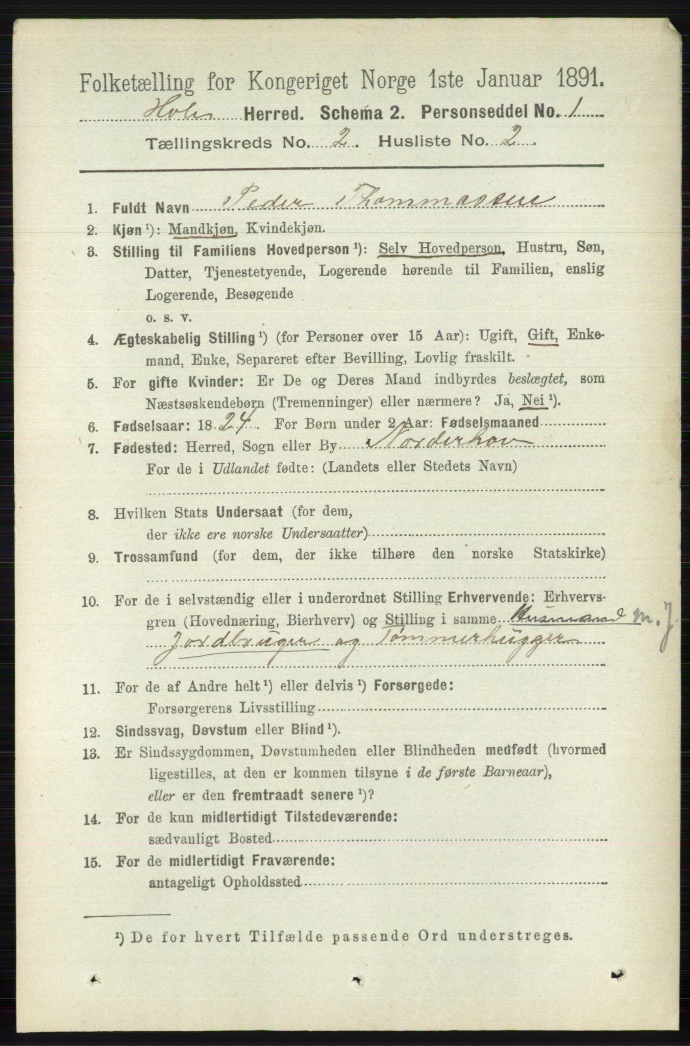 RA, 1891 census for 0612 Hole, 1891, p. 741