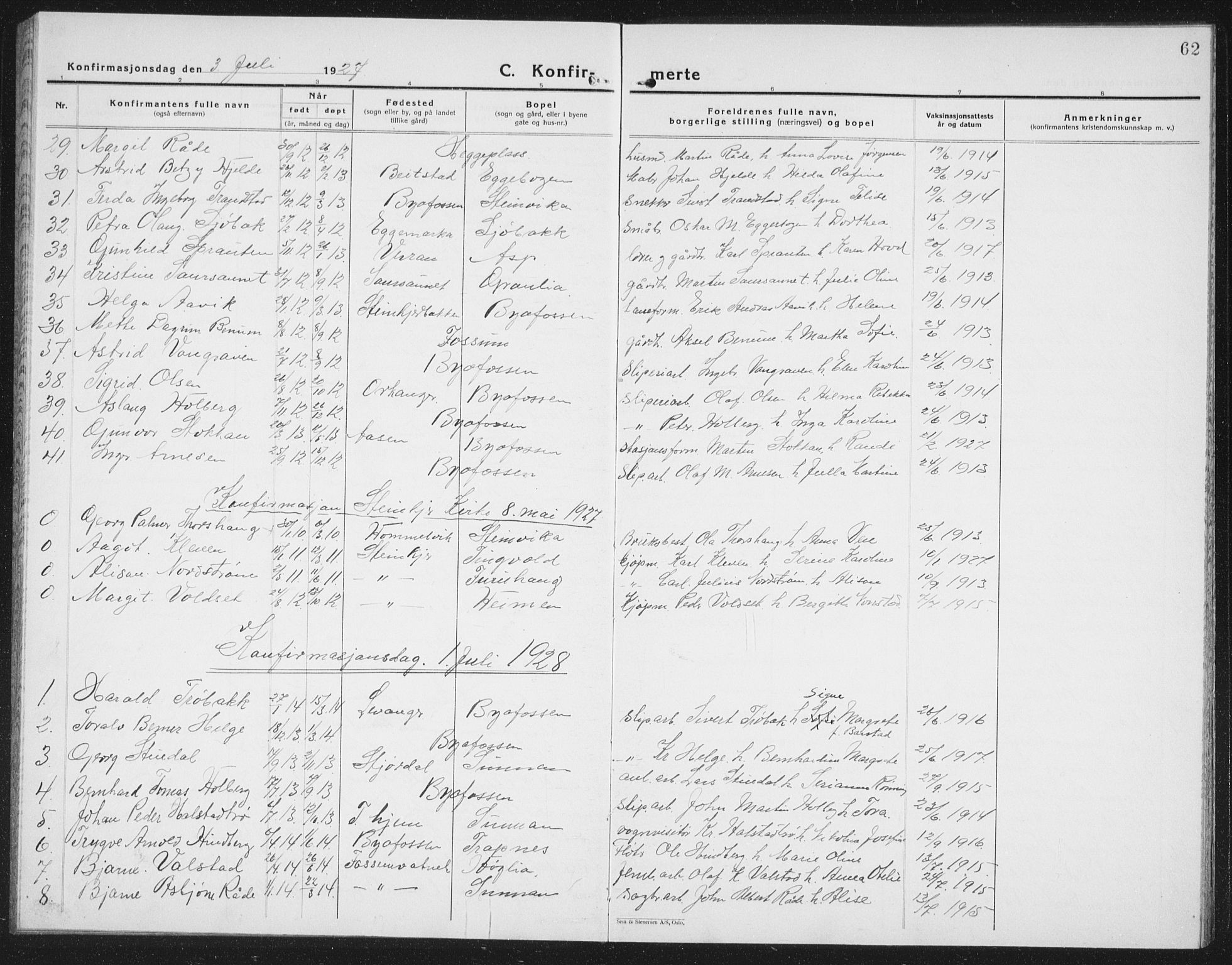 Ministerialprotokoller, klokkerbøker og fødselsregistre - Nord-Trøndelag, SAT/A-1458/740/L0383: Parish register (copy) no. 740C04, 1927-1939, p. 62